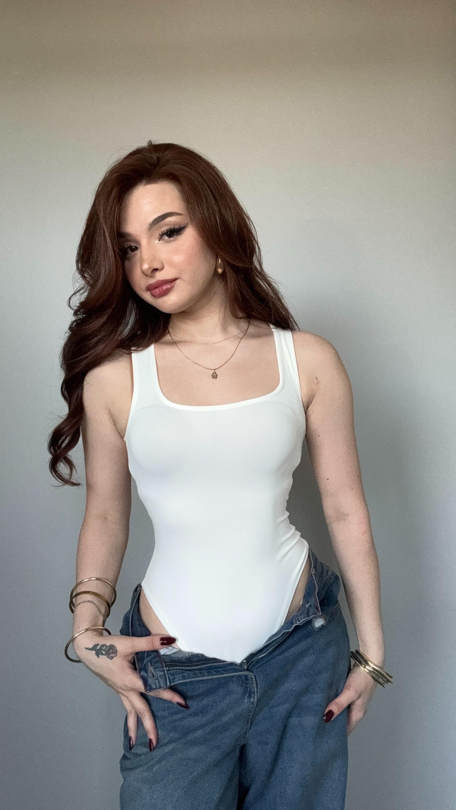 Kare Yaka Bodysuit Beyaz