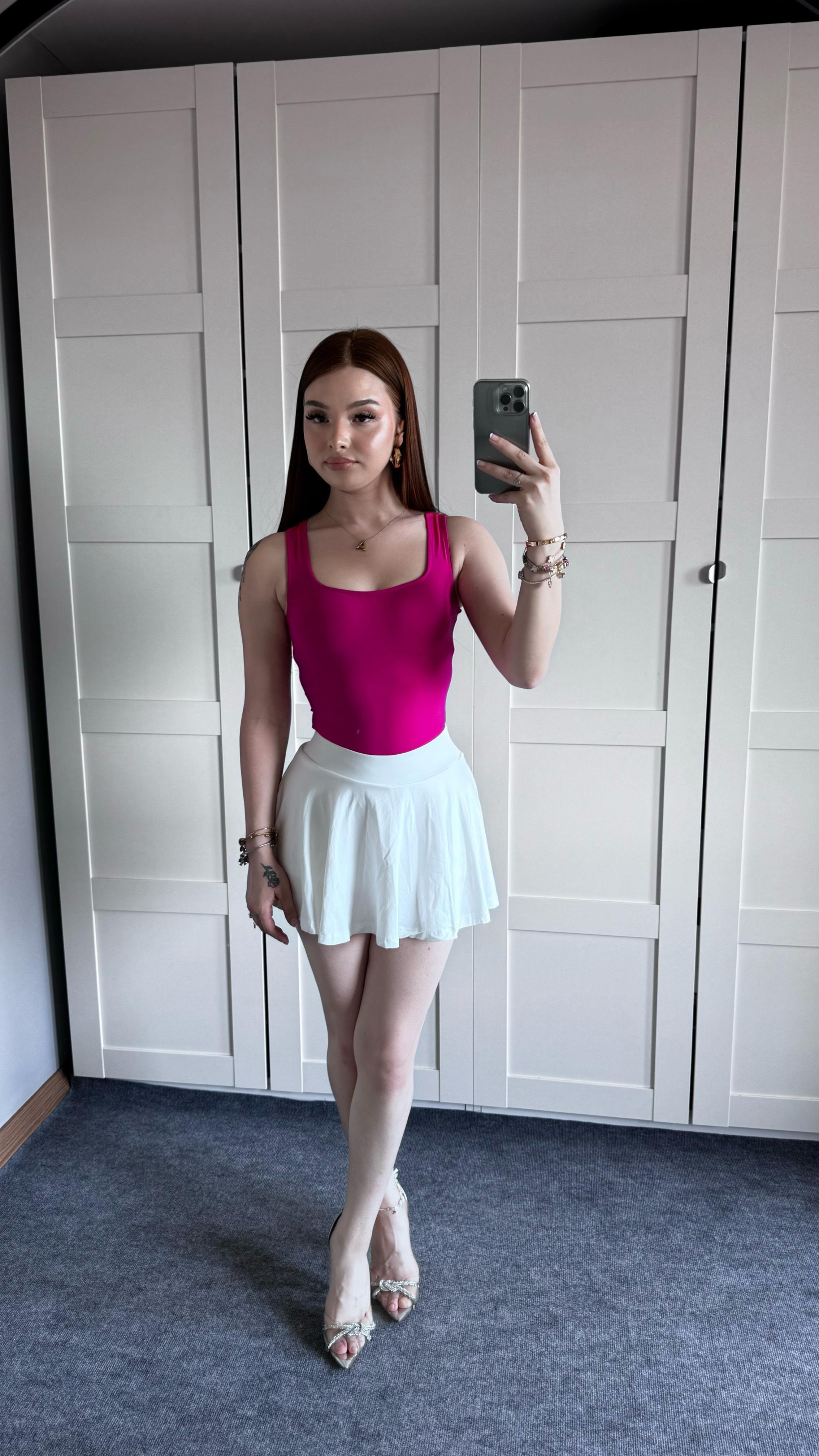 Kare Yaka Bodysuit Fuşya