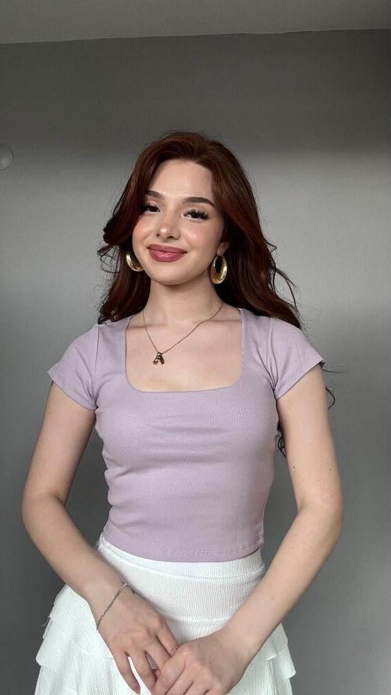 Kare Yaka Kısa Kol Lila