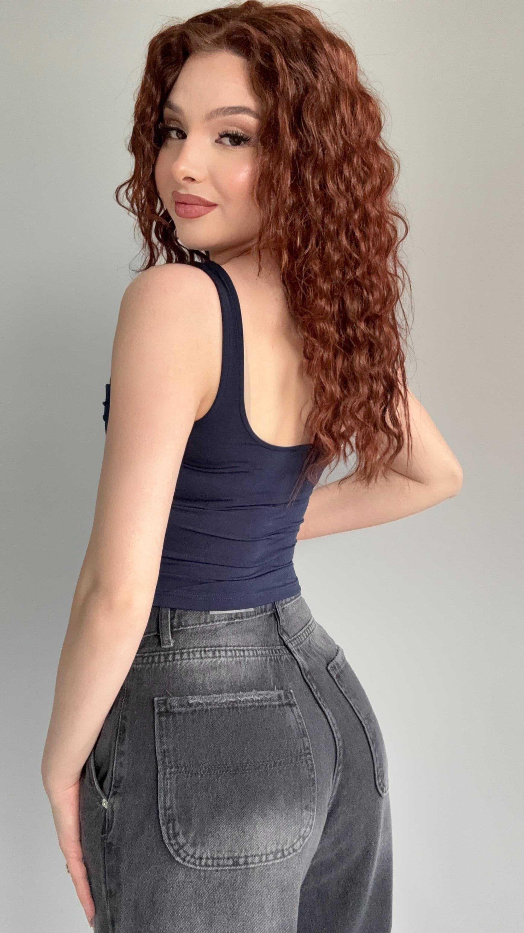 Kare Yaka Önü Dökümlü Crop Lacivert