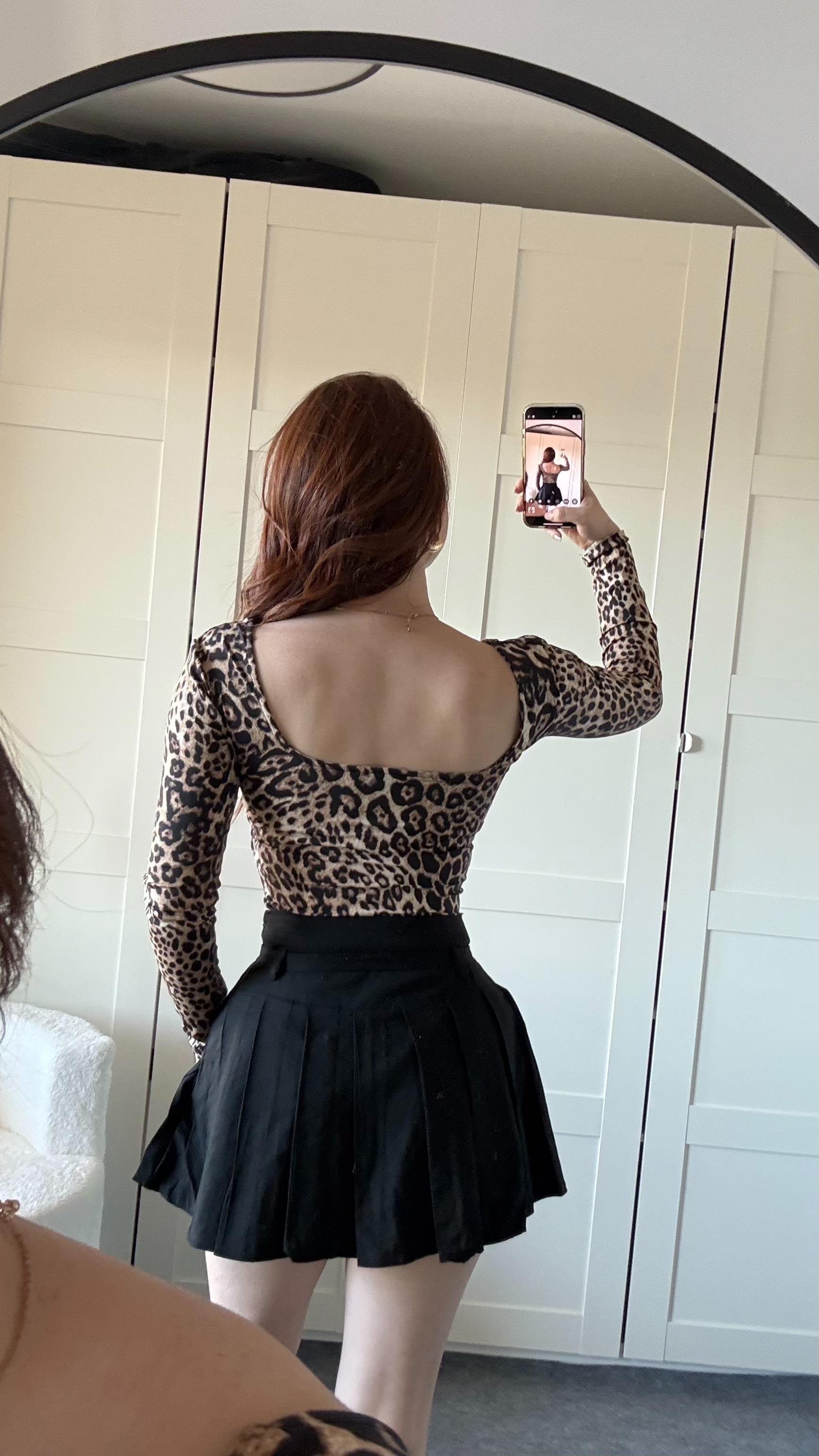 Kare Yaka Polyamid Crop Leopar