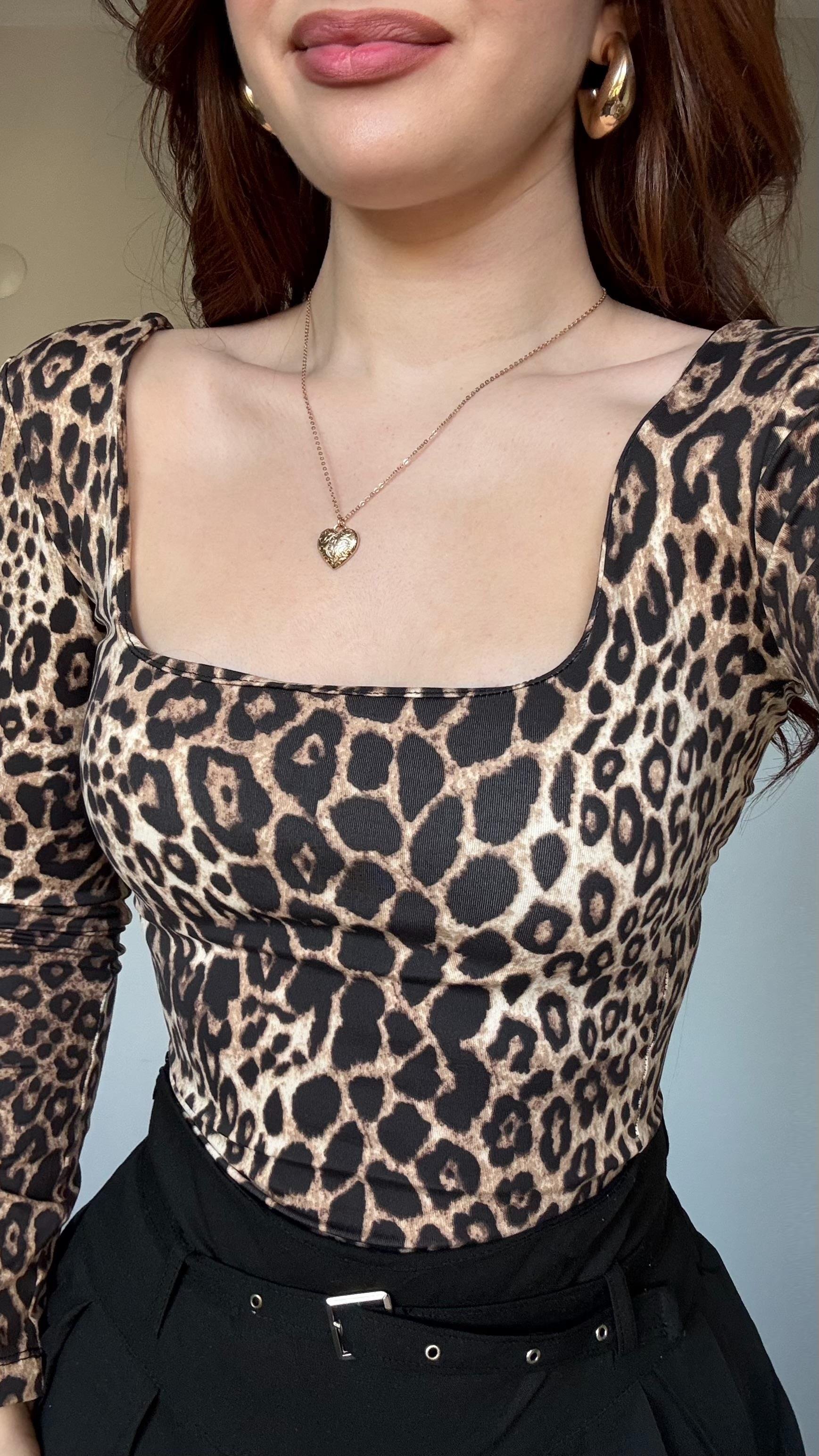 Kare Yaka Polyamid Crop Leopar
