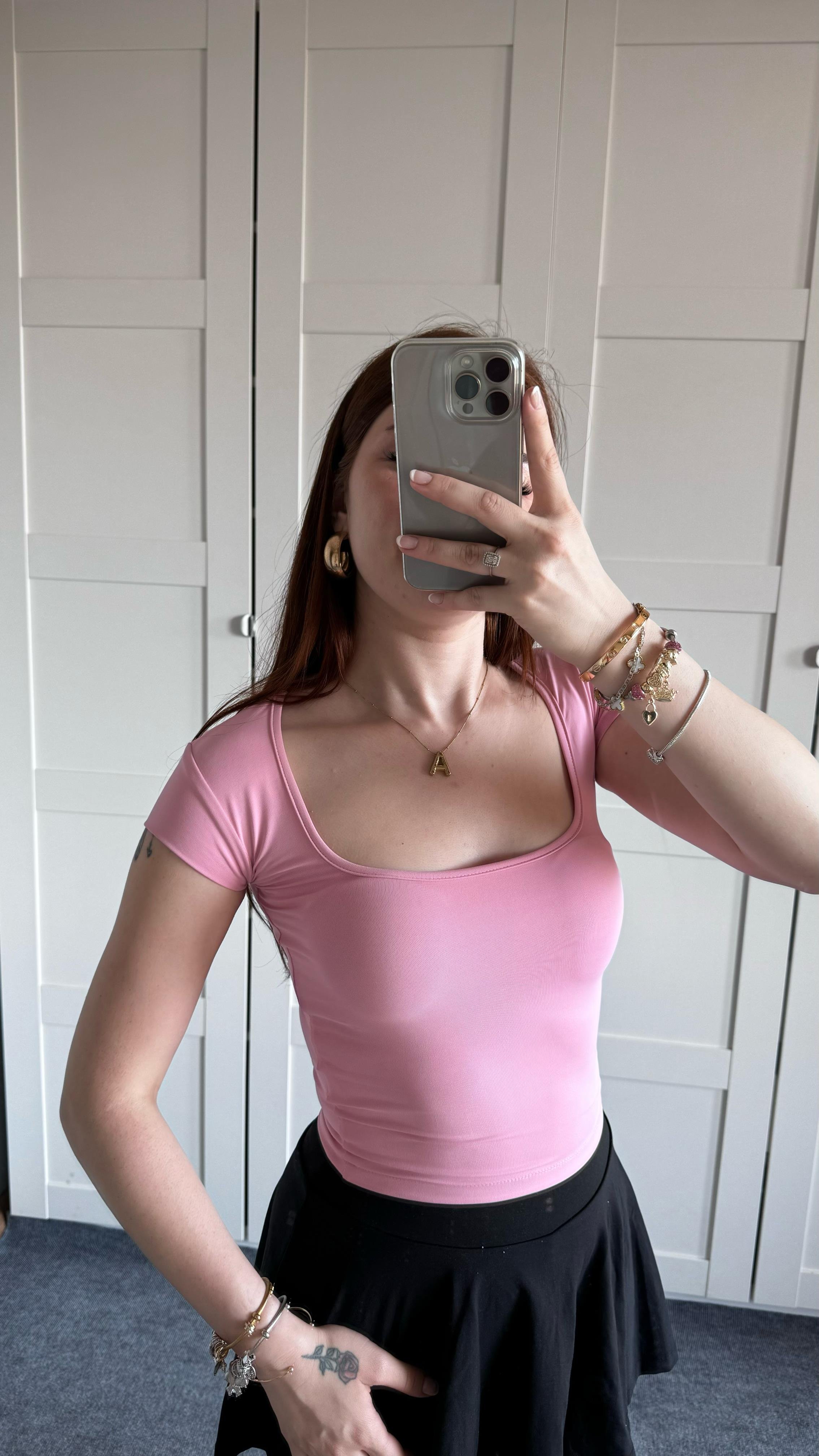 Kare Yaka Sandy Toz Pembe Tişört