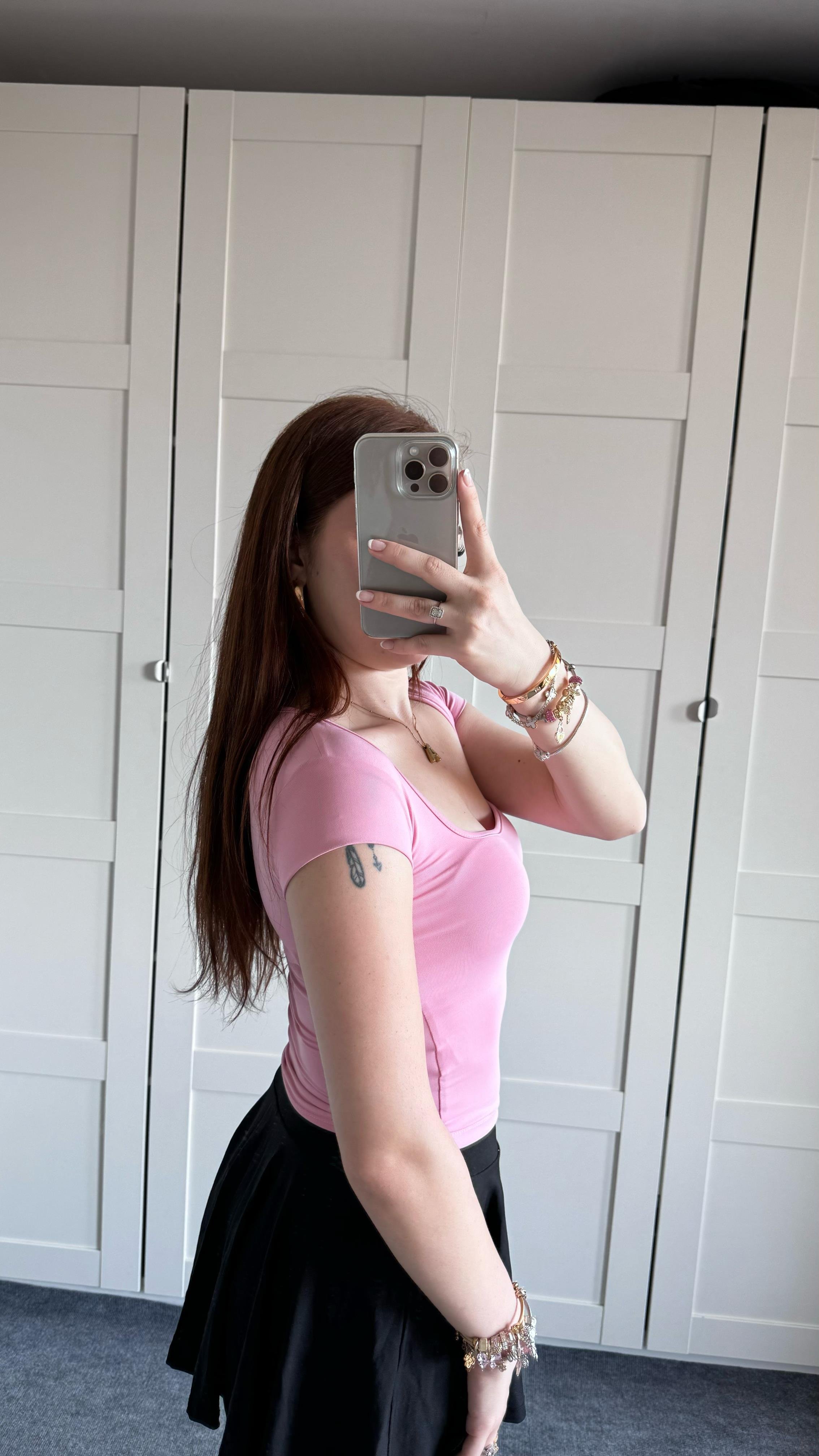 Kare Yaka Sandy Toz Pembe Tişört