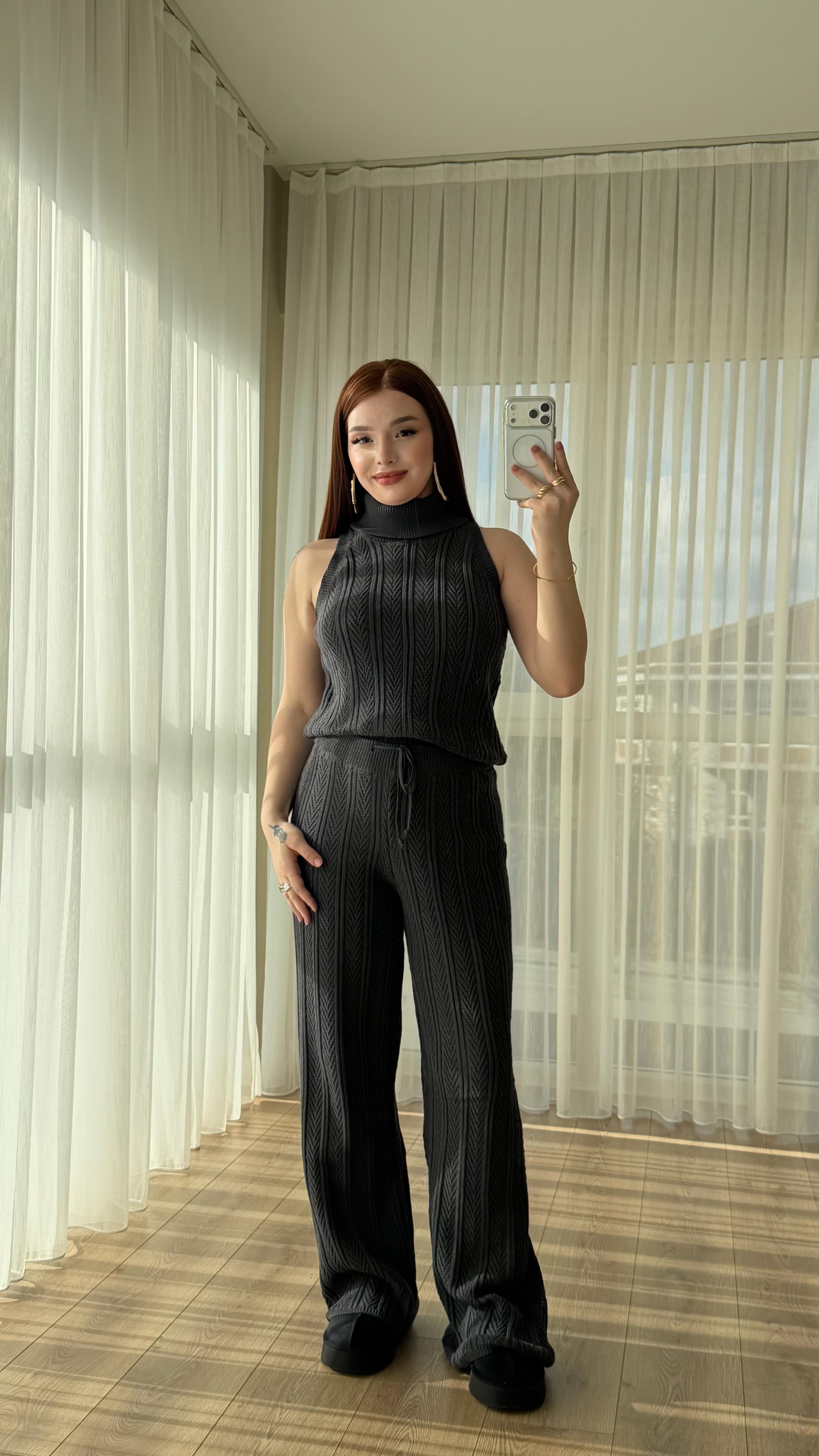Karla Üçlü Triko Takım Antrasit