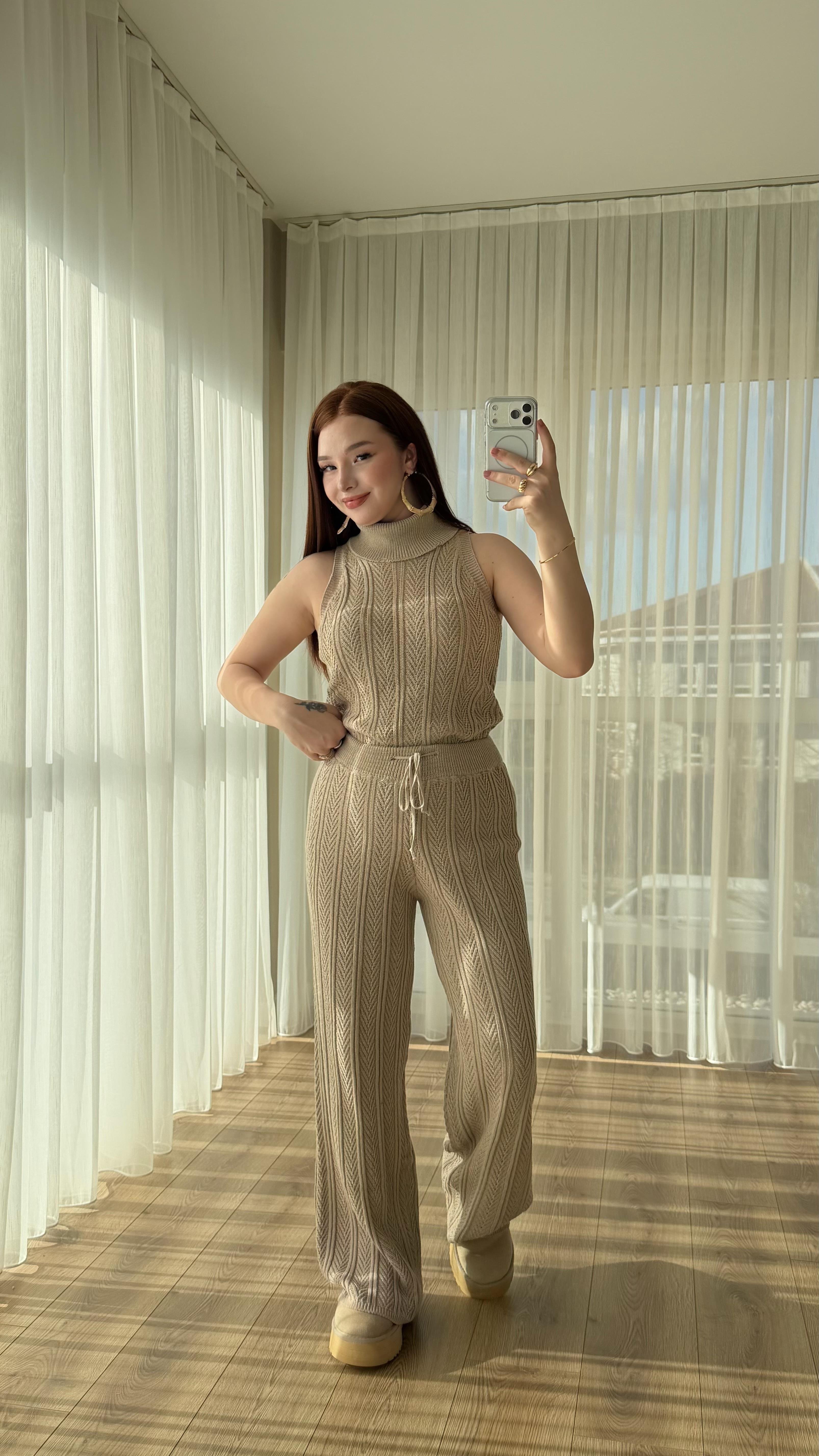 Karla Üçlü Triko Takım Vizon