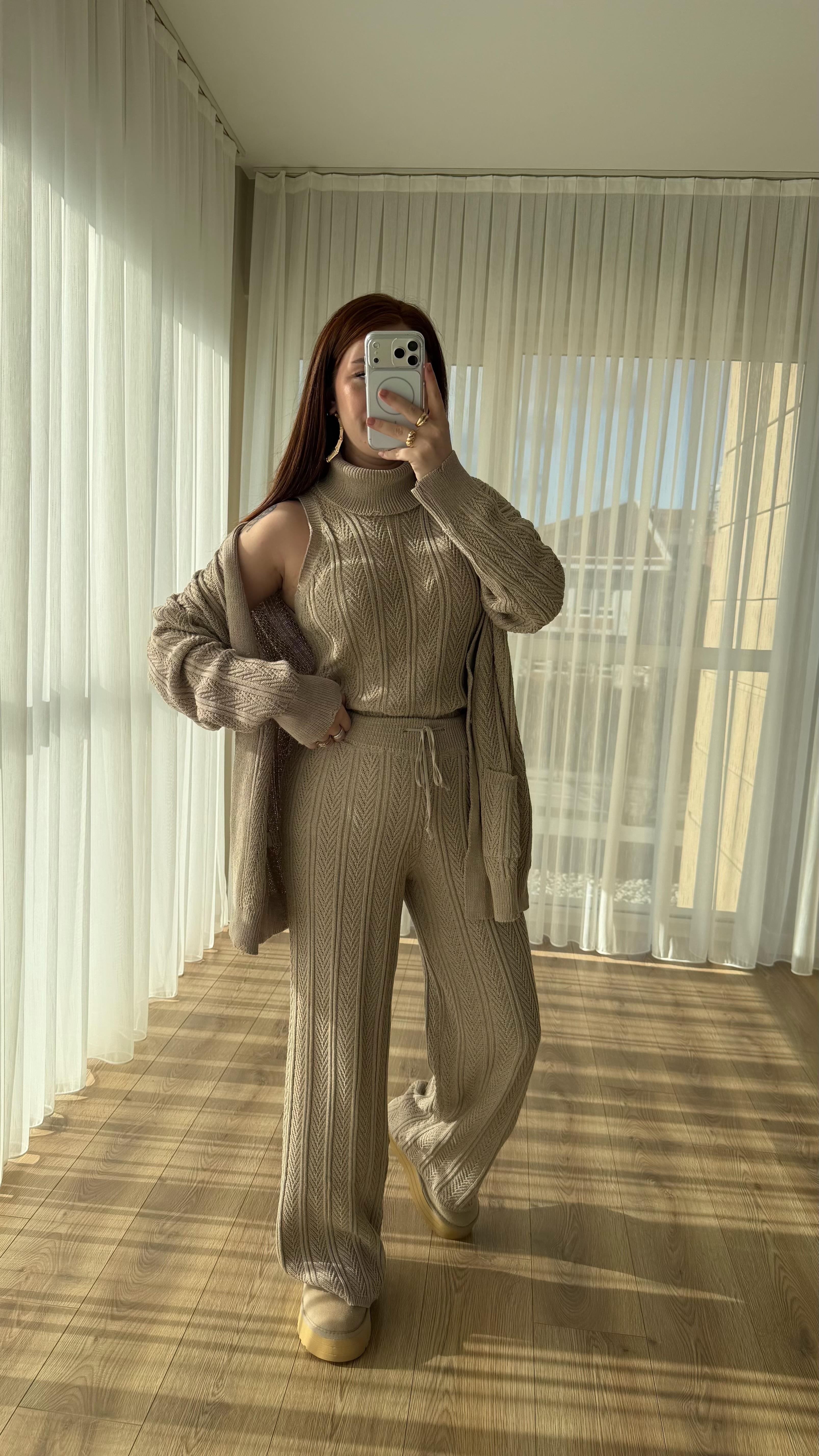 Karla Üçlü Triko Takım Vizon