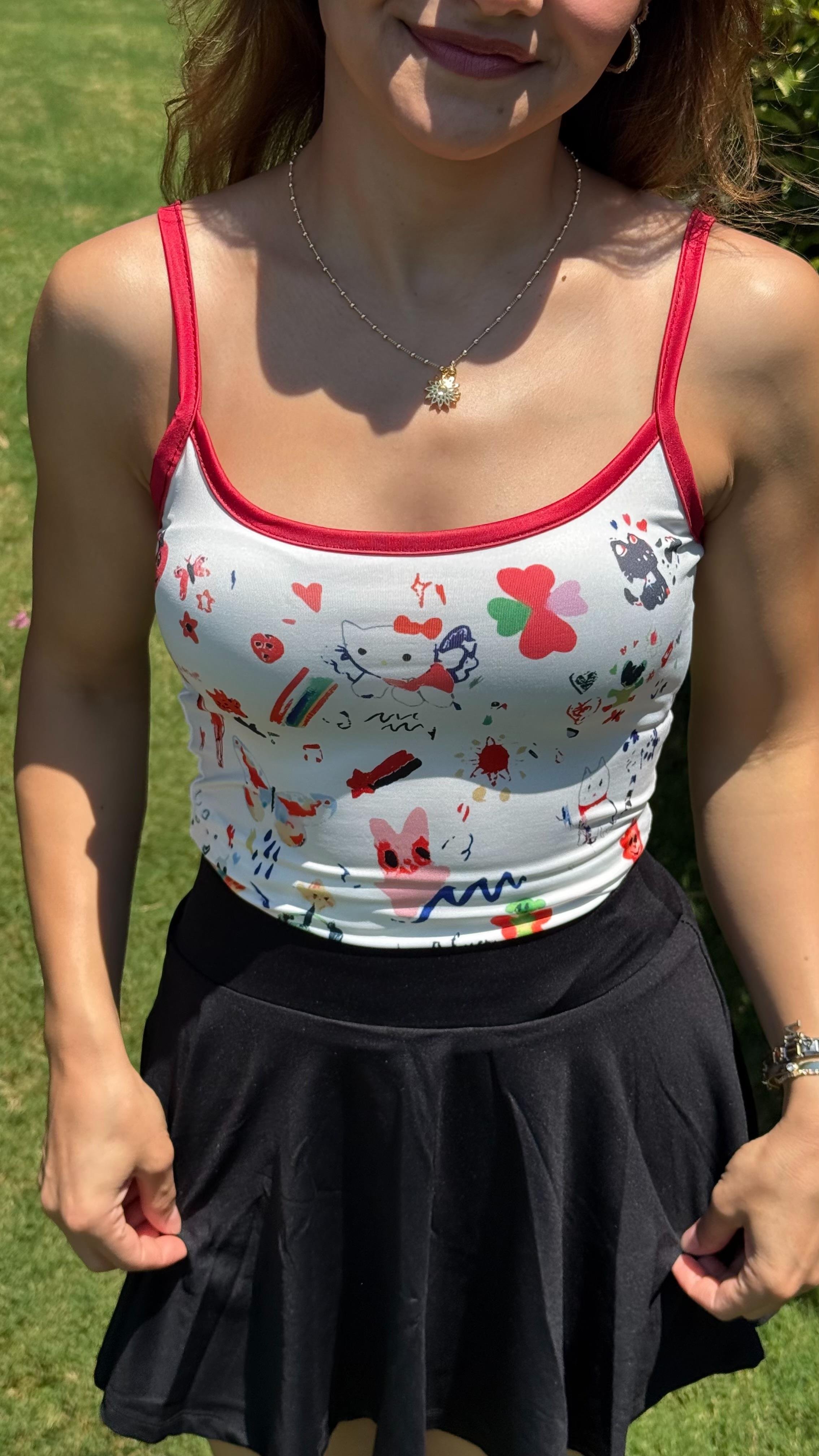 Karma İp Askılı Crop Kırmızı