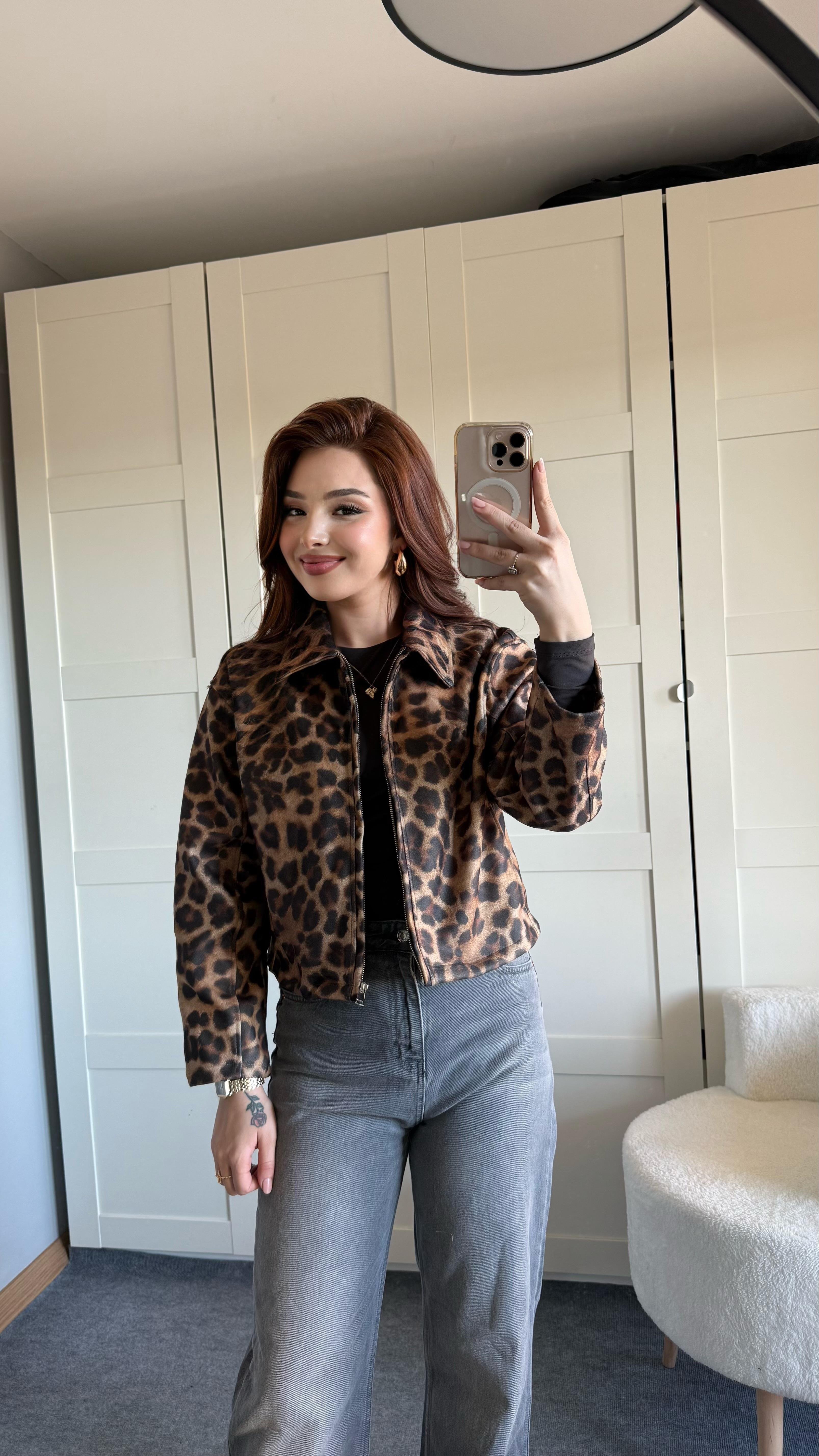 Kaşe Reguler Ceket Leopar