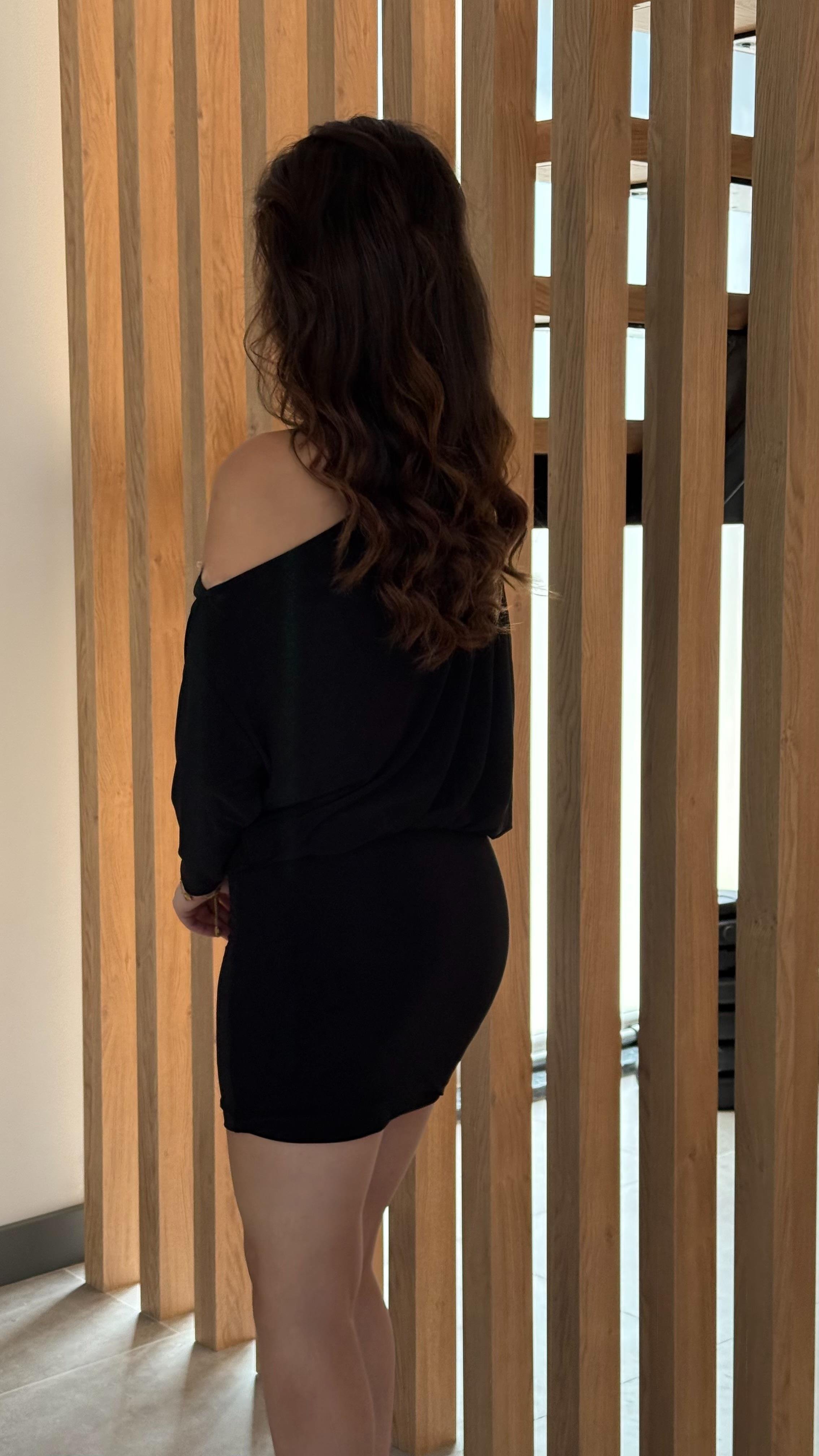 Kayık Omuz Kalem Etek Elbise Siyah