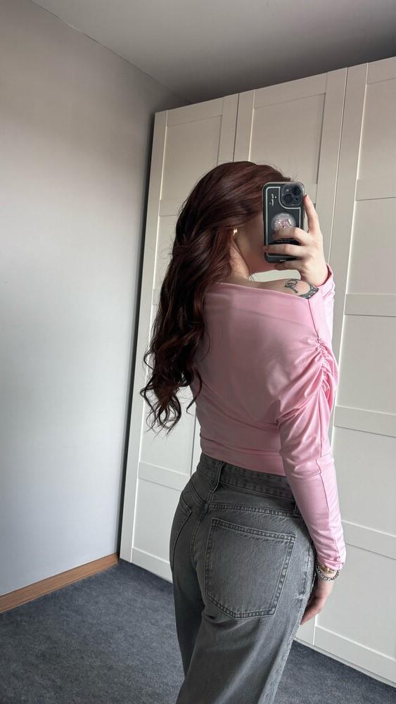 Kayık Yaka Bluz Pembe