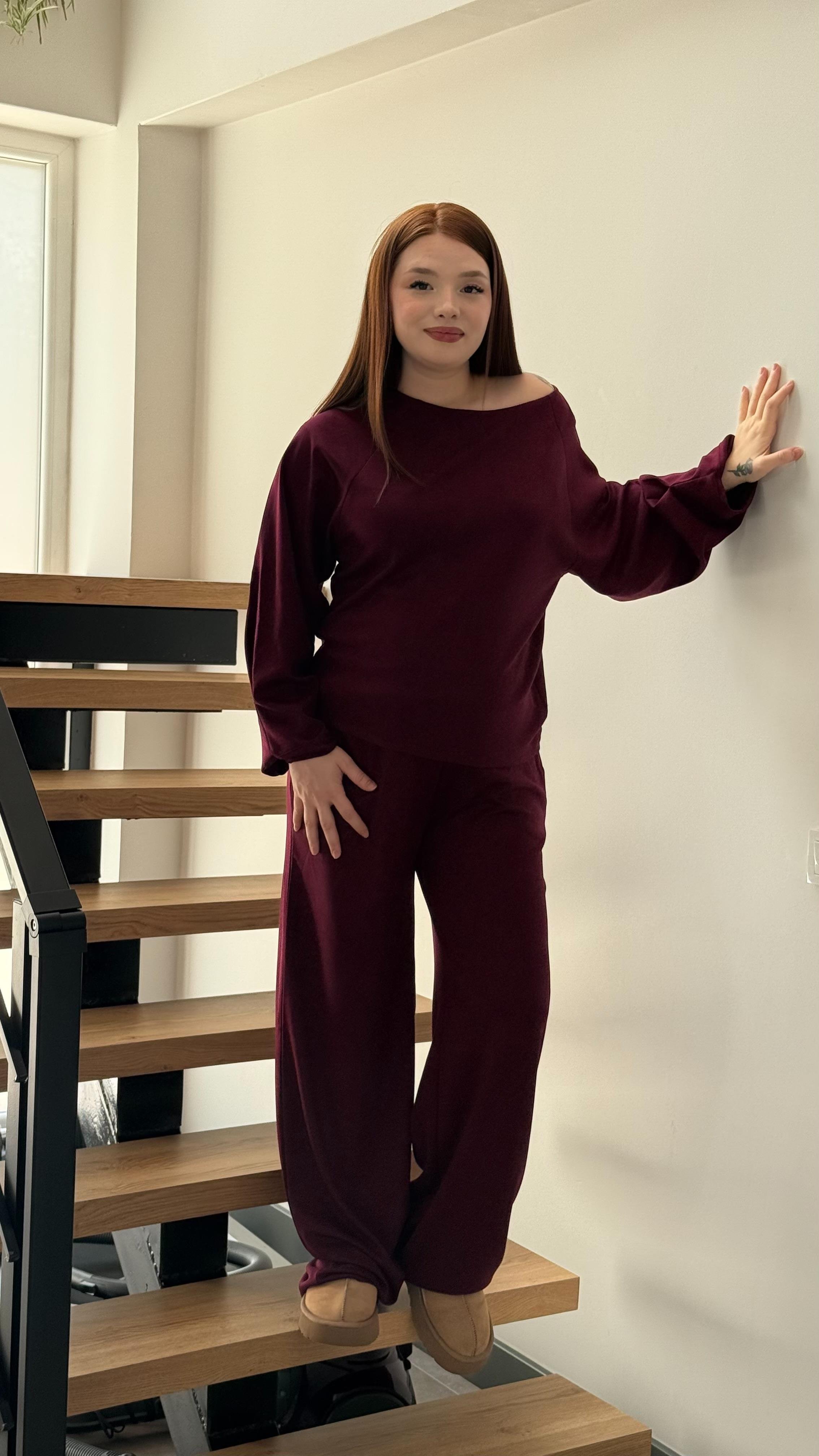 Kayık Yaka Modal Takım Bordo