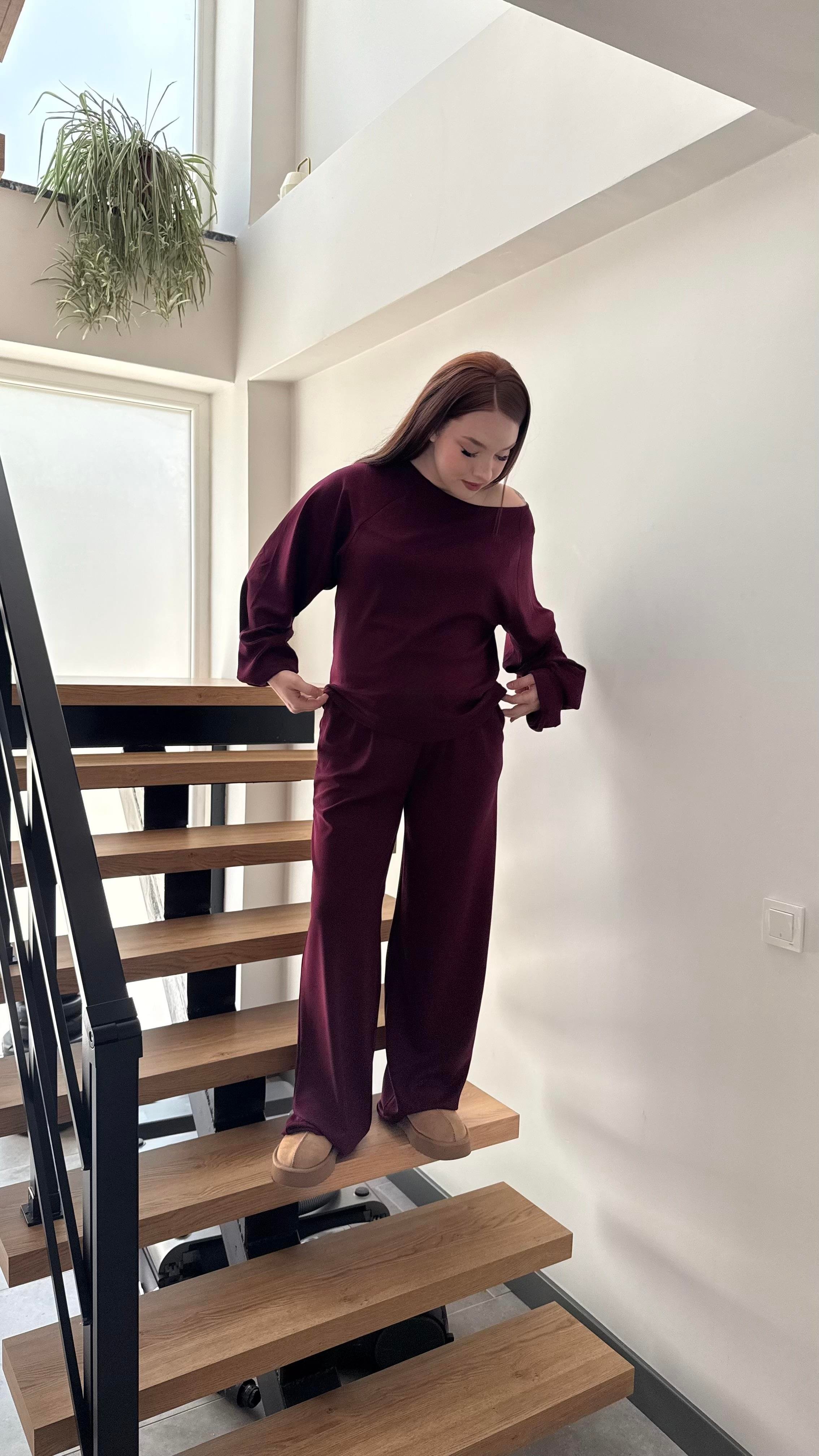 Kayık Yaka Modal Takım Bordo