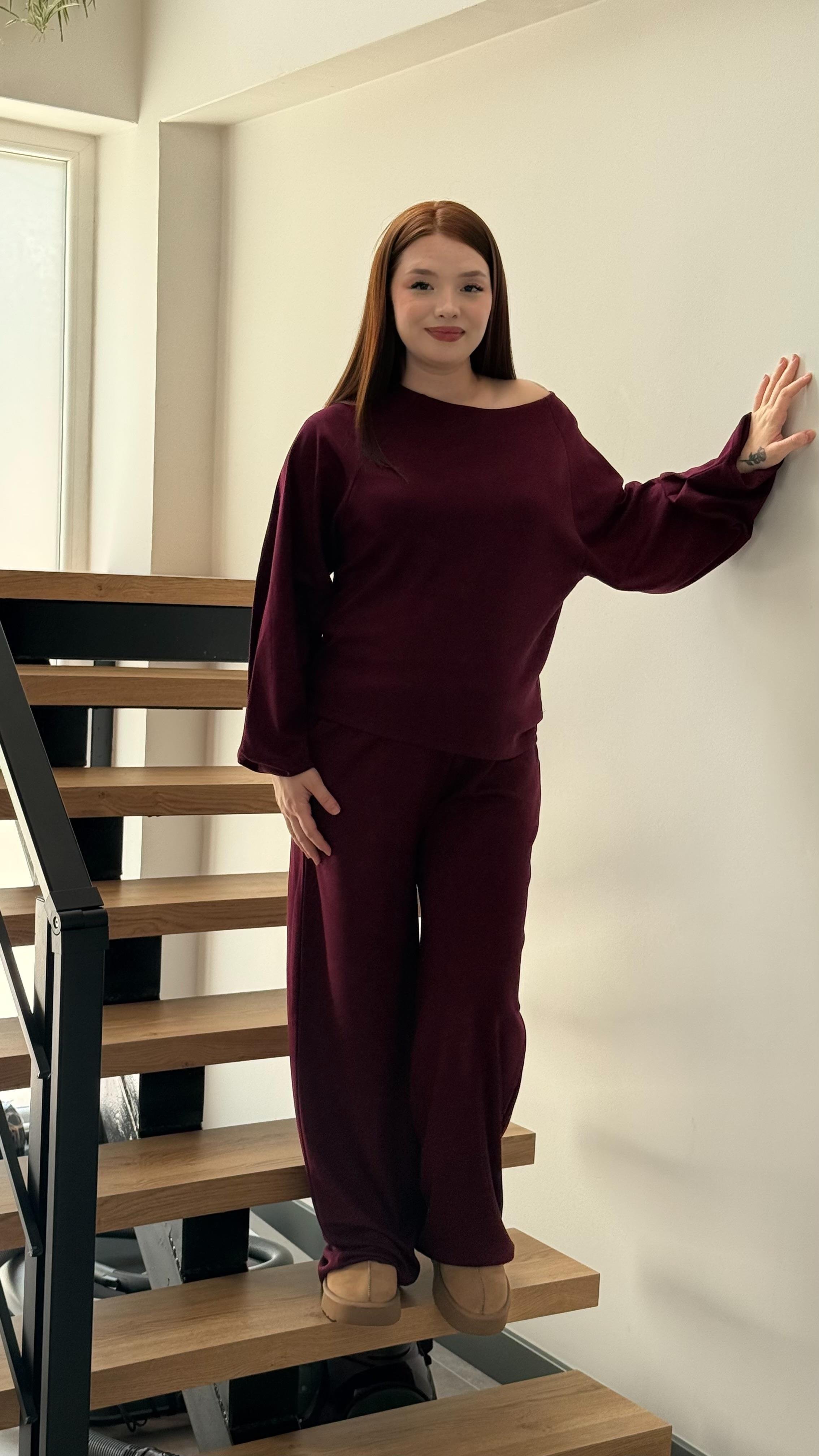 Kayık Yaka Modal Takım Bordo