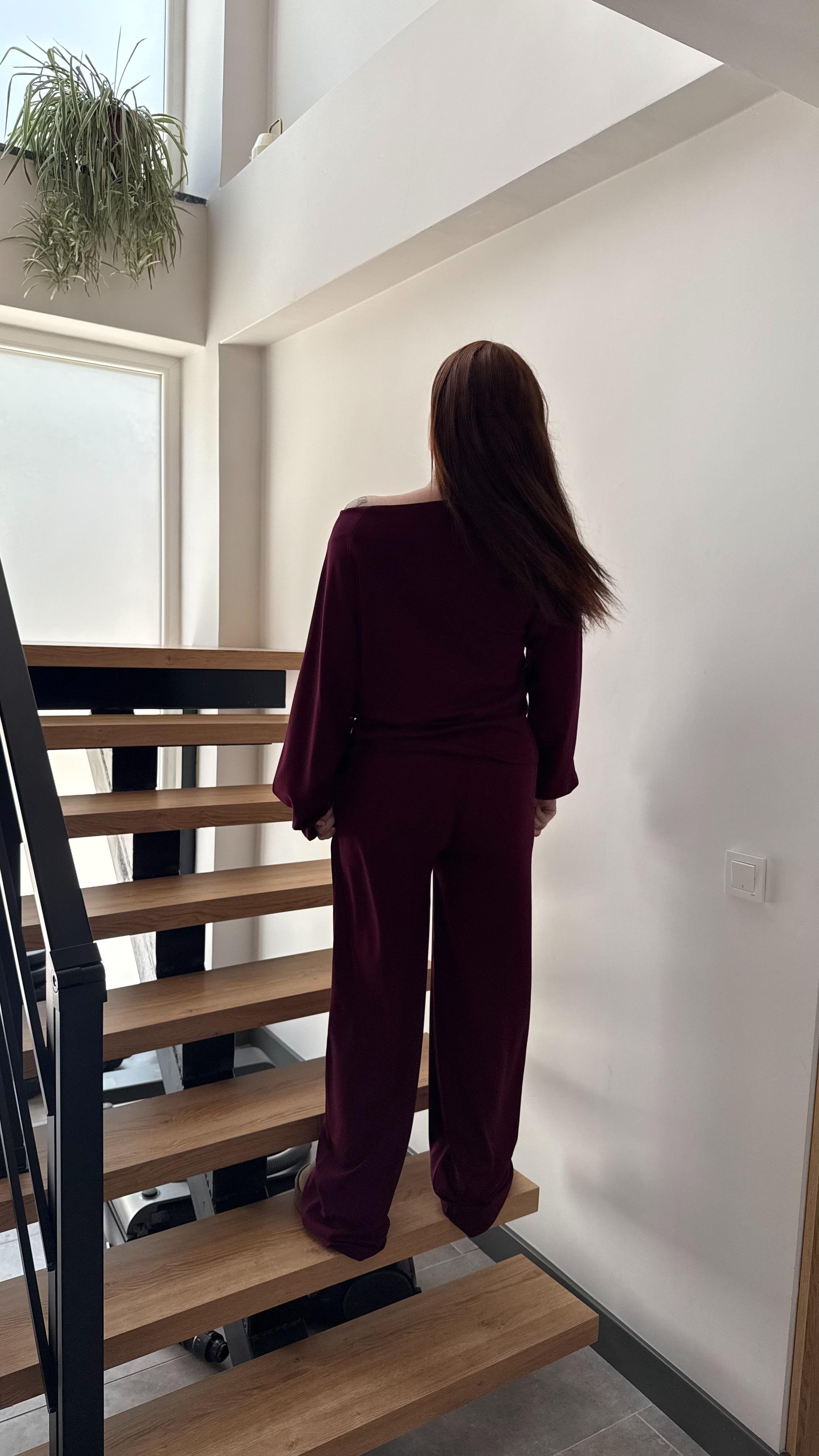 Kayık Yaka Modal Takım Bordo
