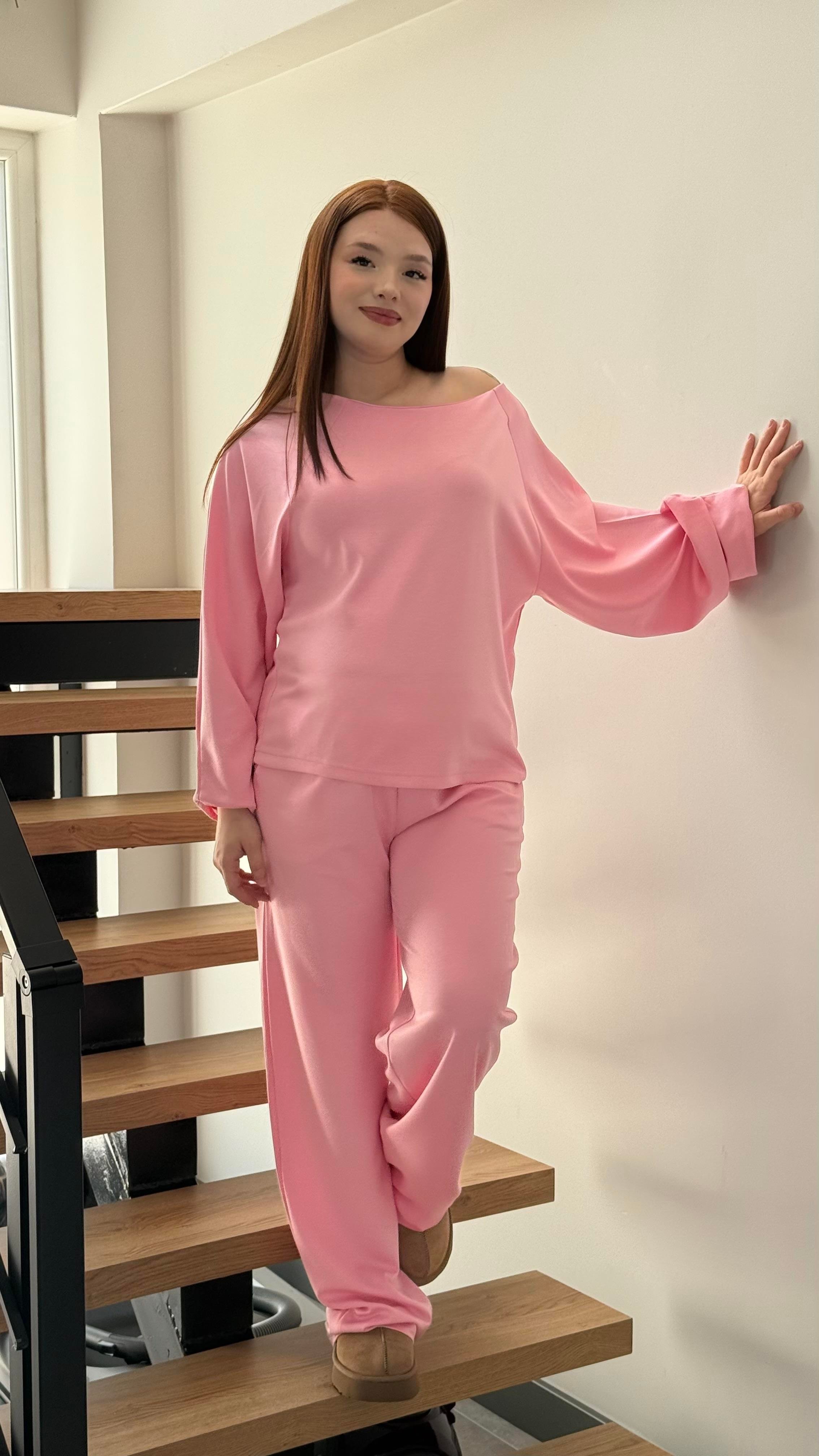 Kayık Yaka Modal Takım Pembe