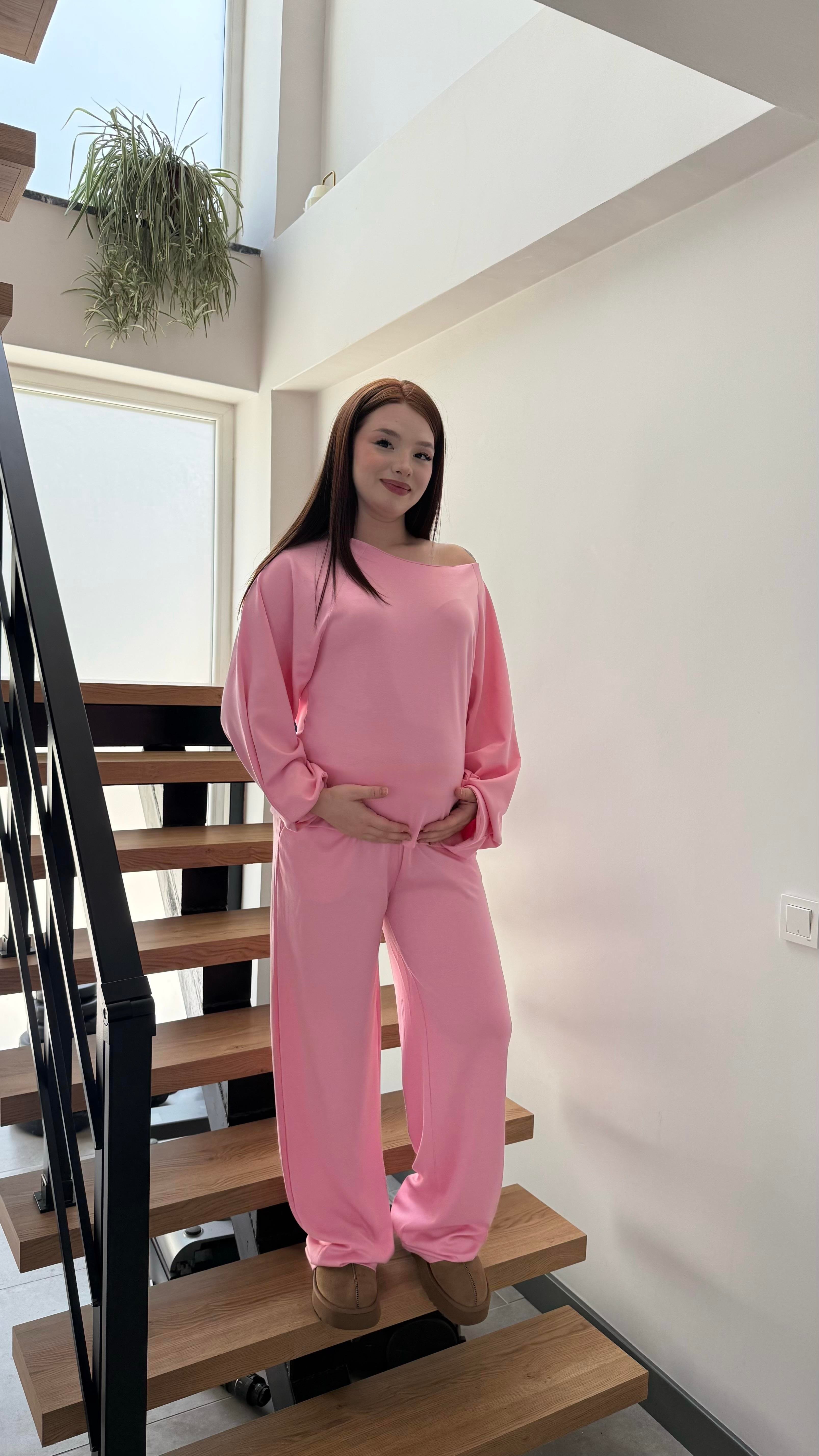Kayık Yaka Modal Takım Pembe