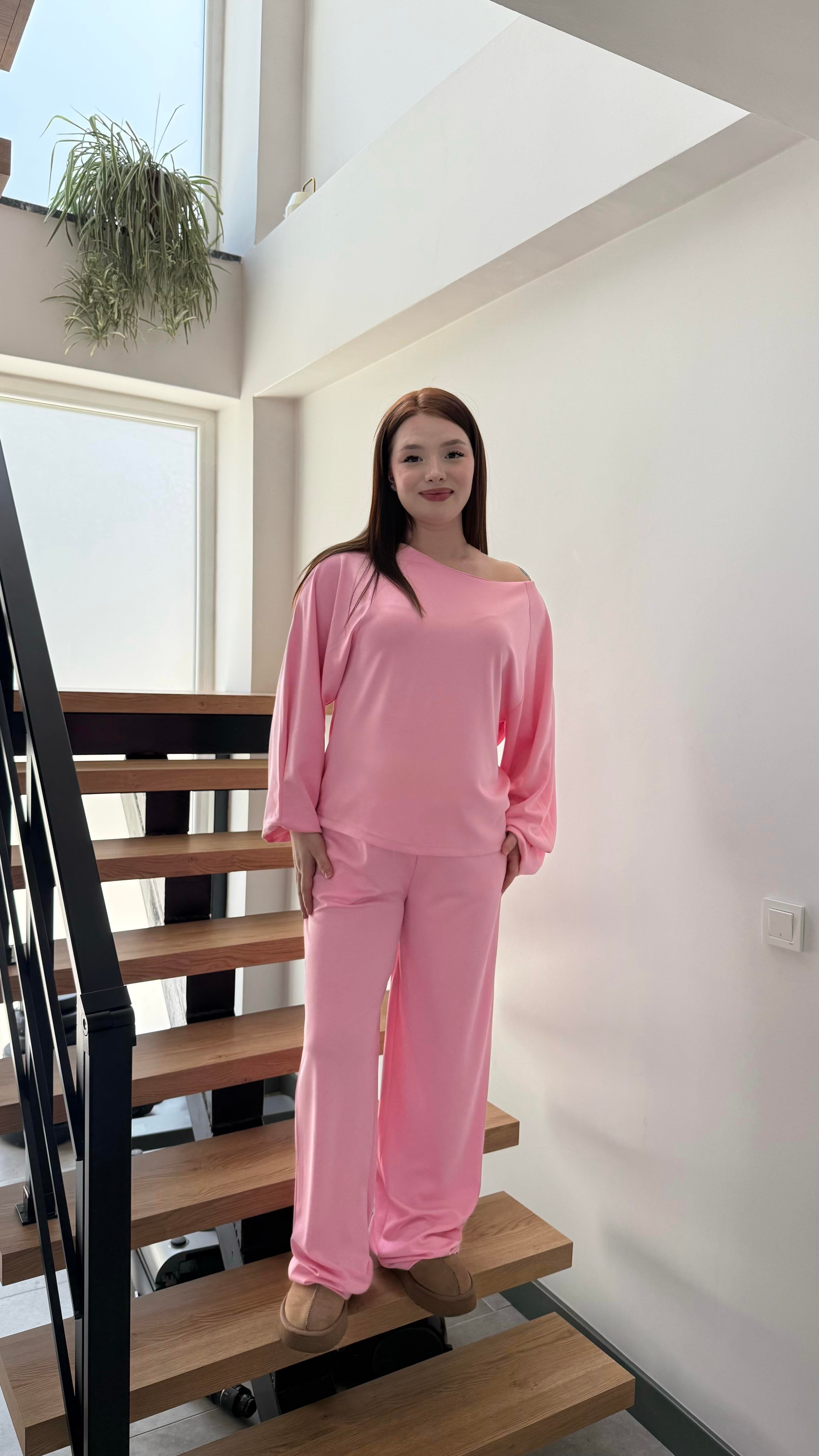 Kayık Yaka Modal Takım Pembe