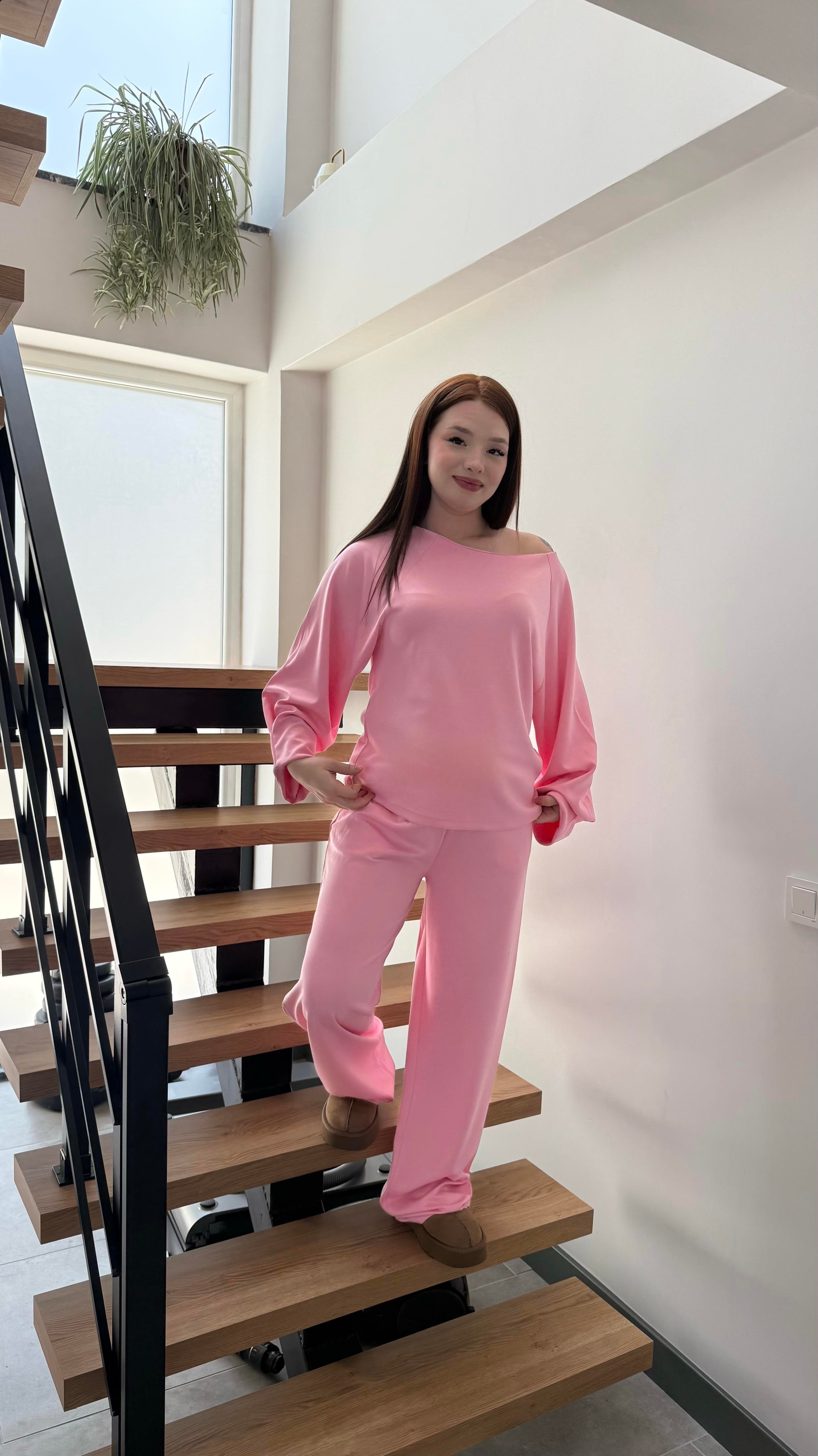 Kayık Yaka Modal Takım Pembe