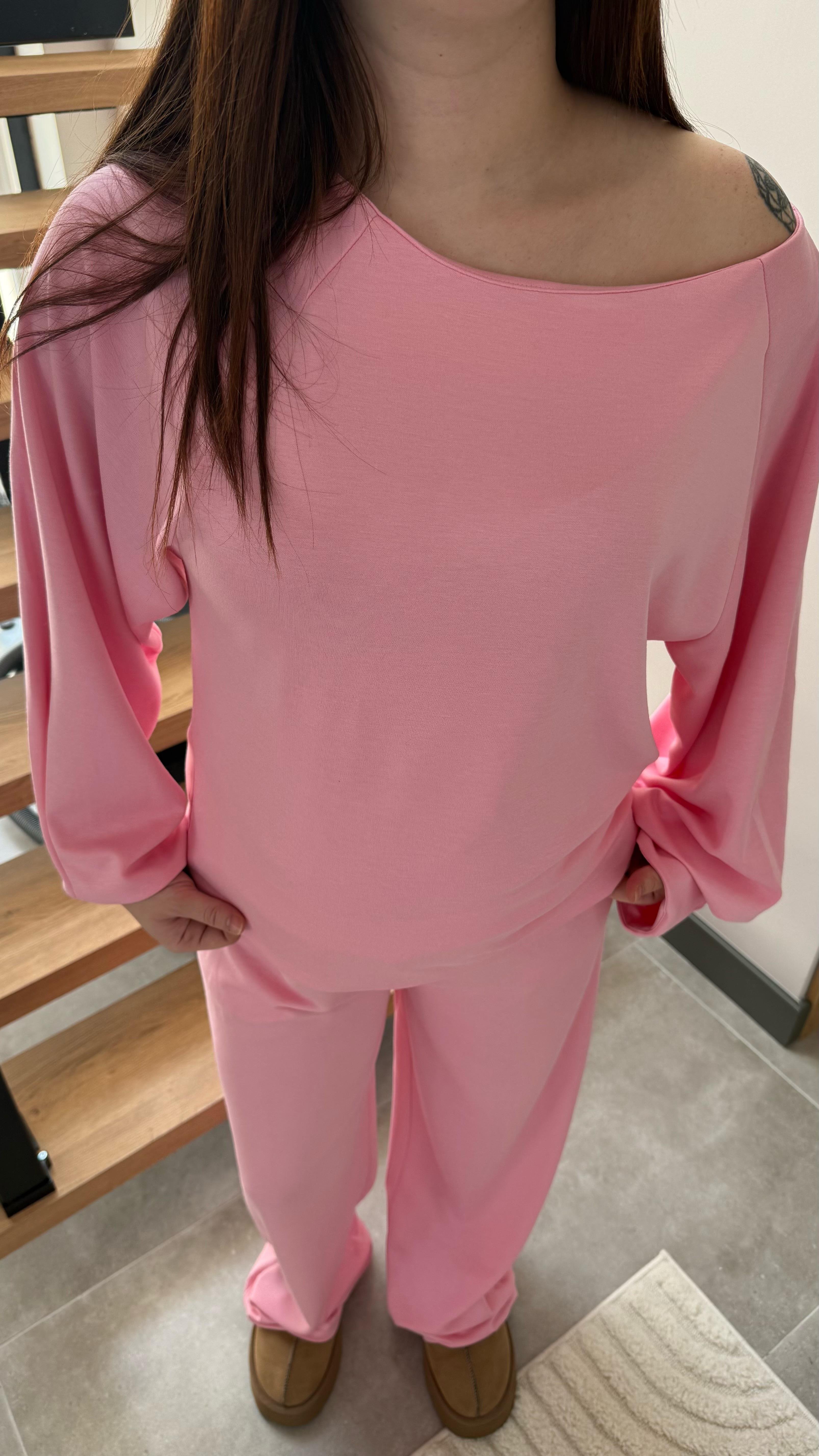 Kayık Yaka Modal Takım Pembe