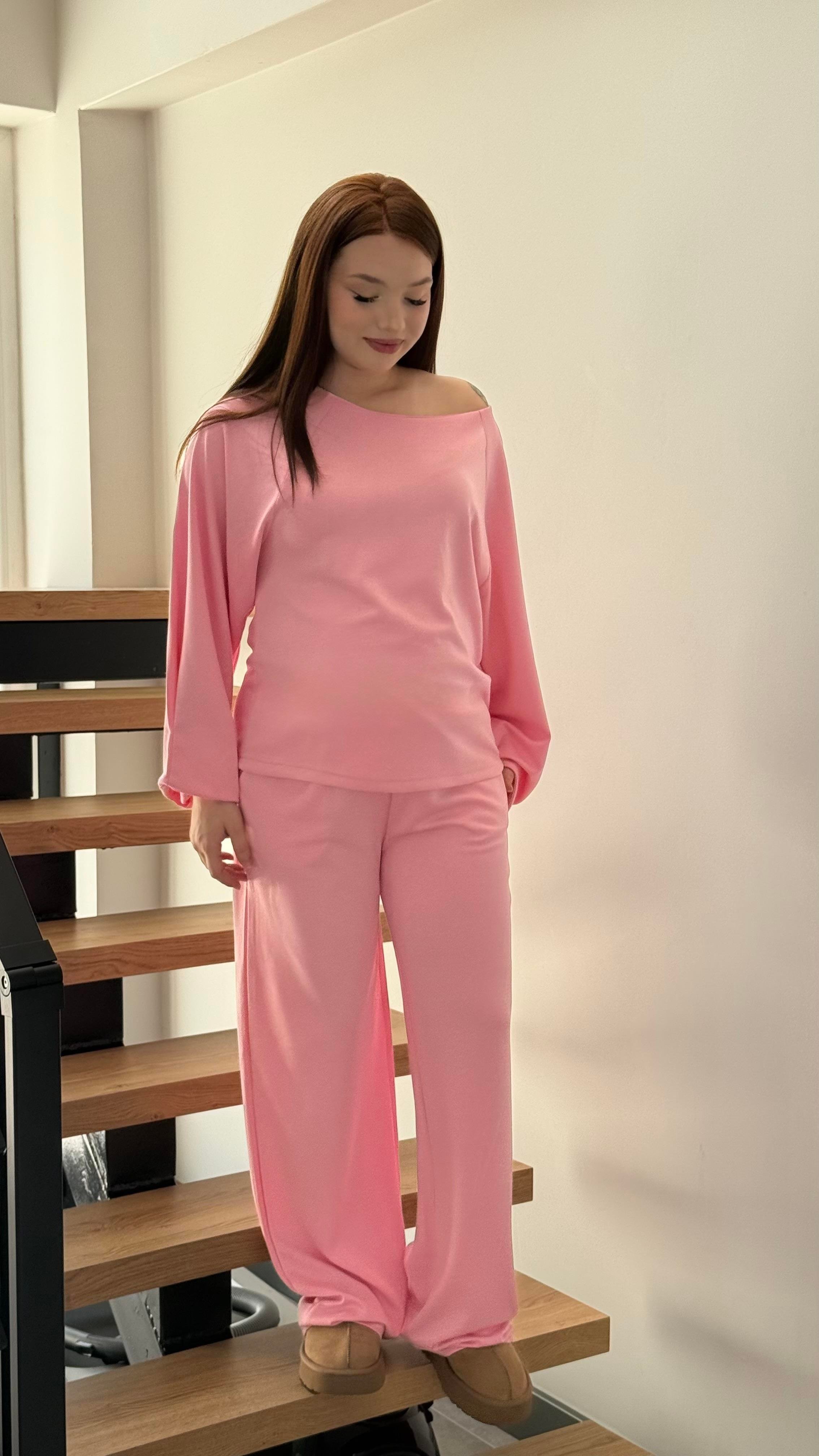 Kayık Yaka Modal Takım Pembe