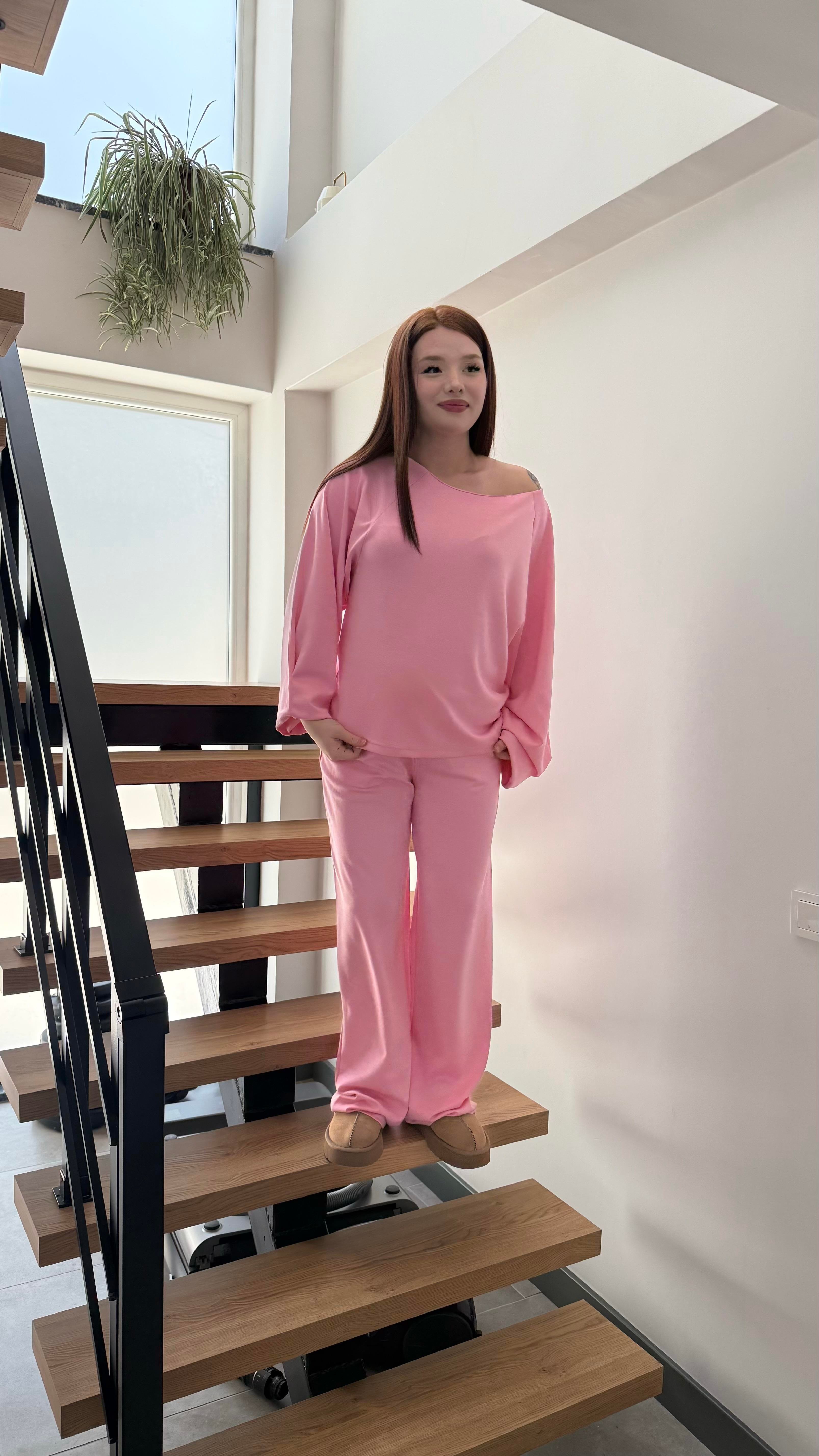 Kayık Yaka Modal Takım Pembe