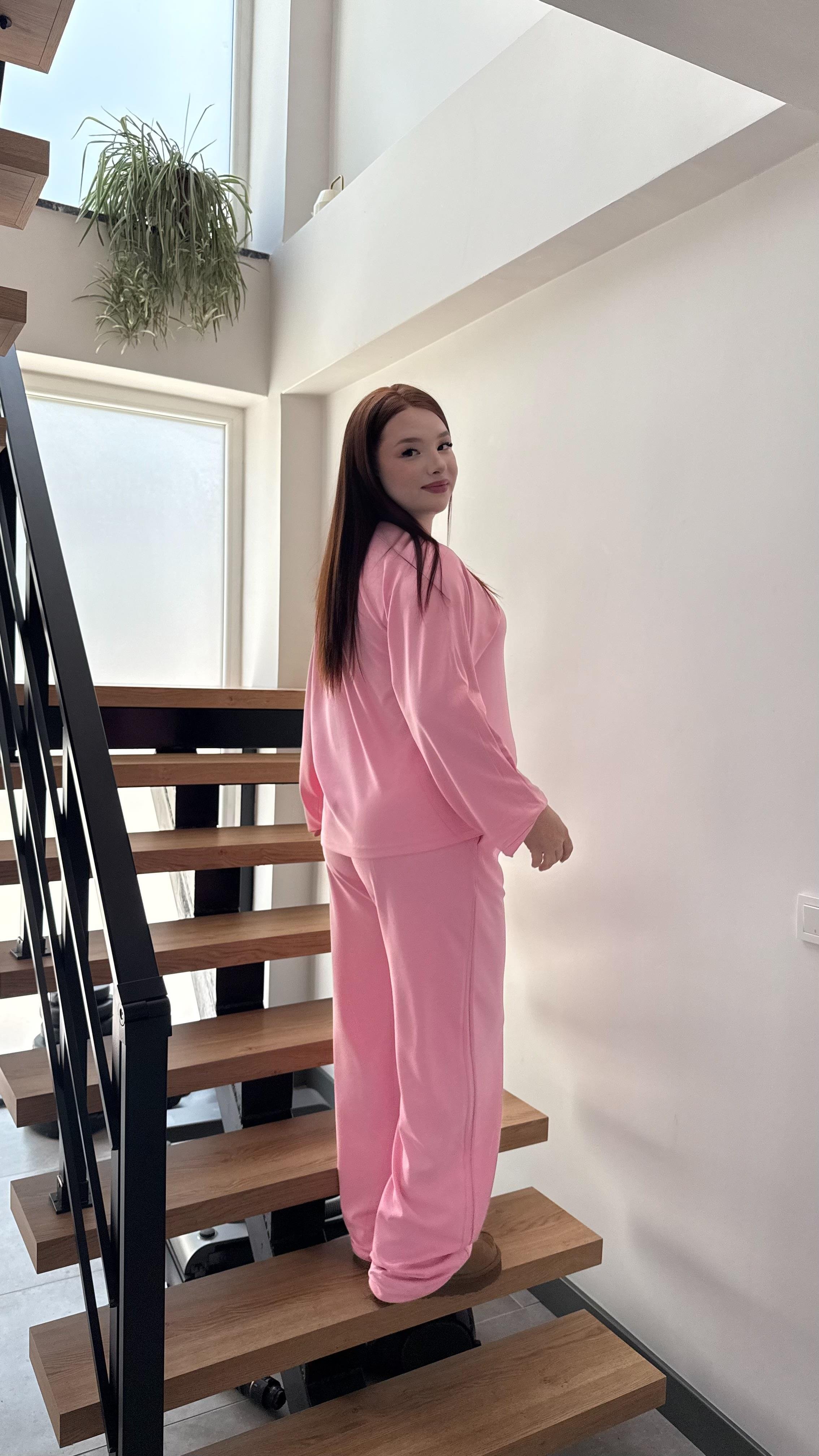 Kayık Yaka Modal Takım Pembe