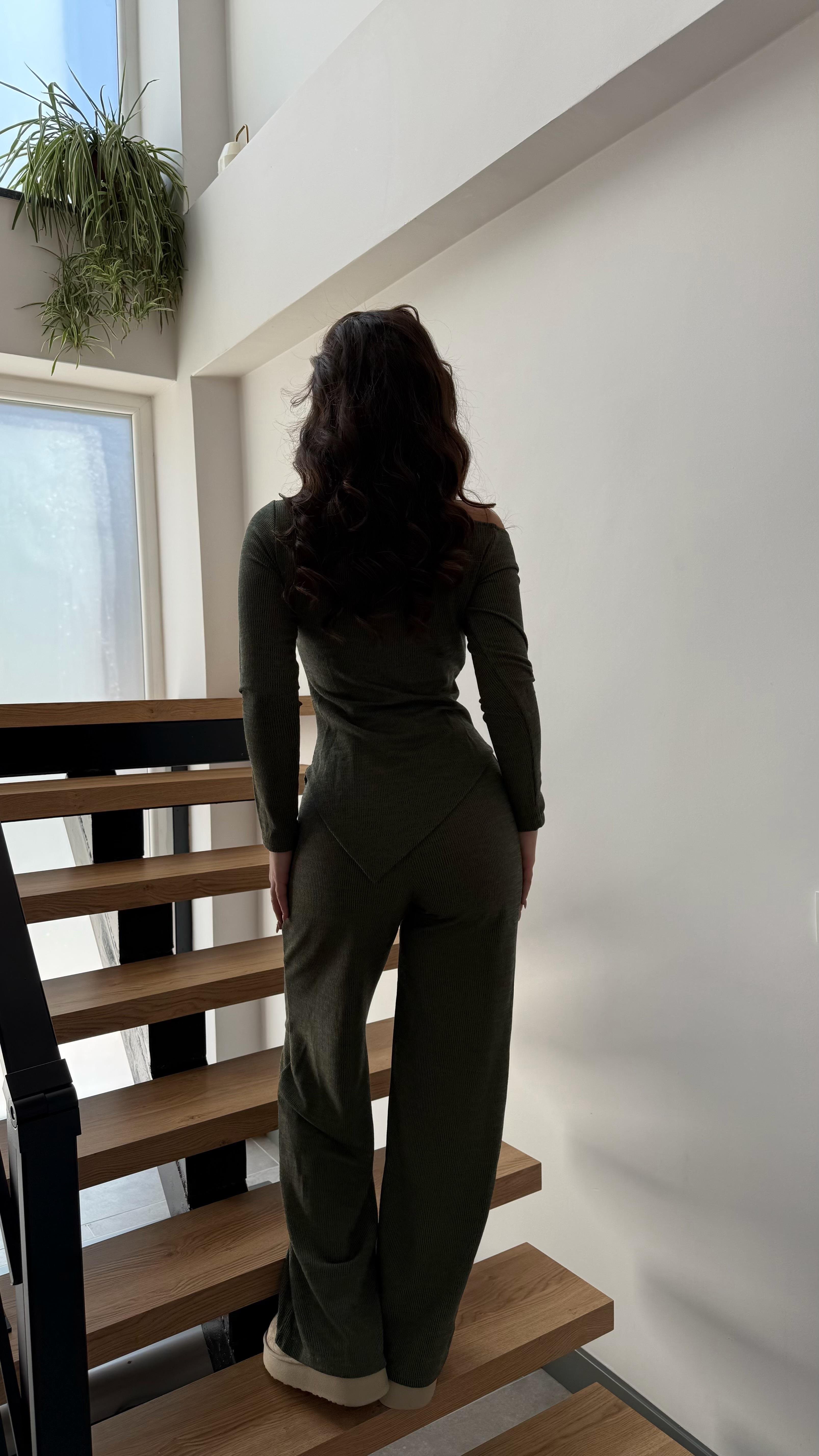 Kayık Yaka Örme İkili Takım yeşil  