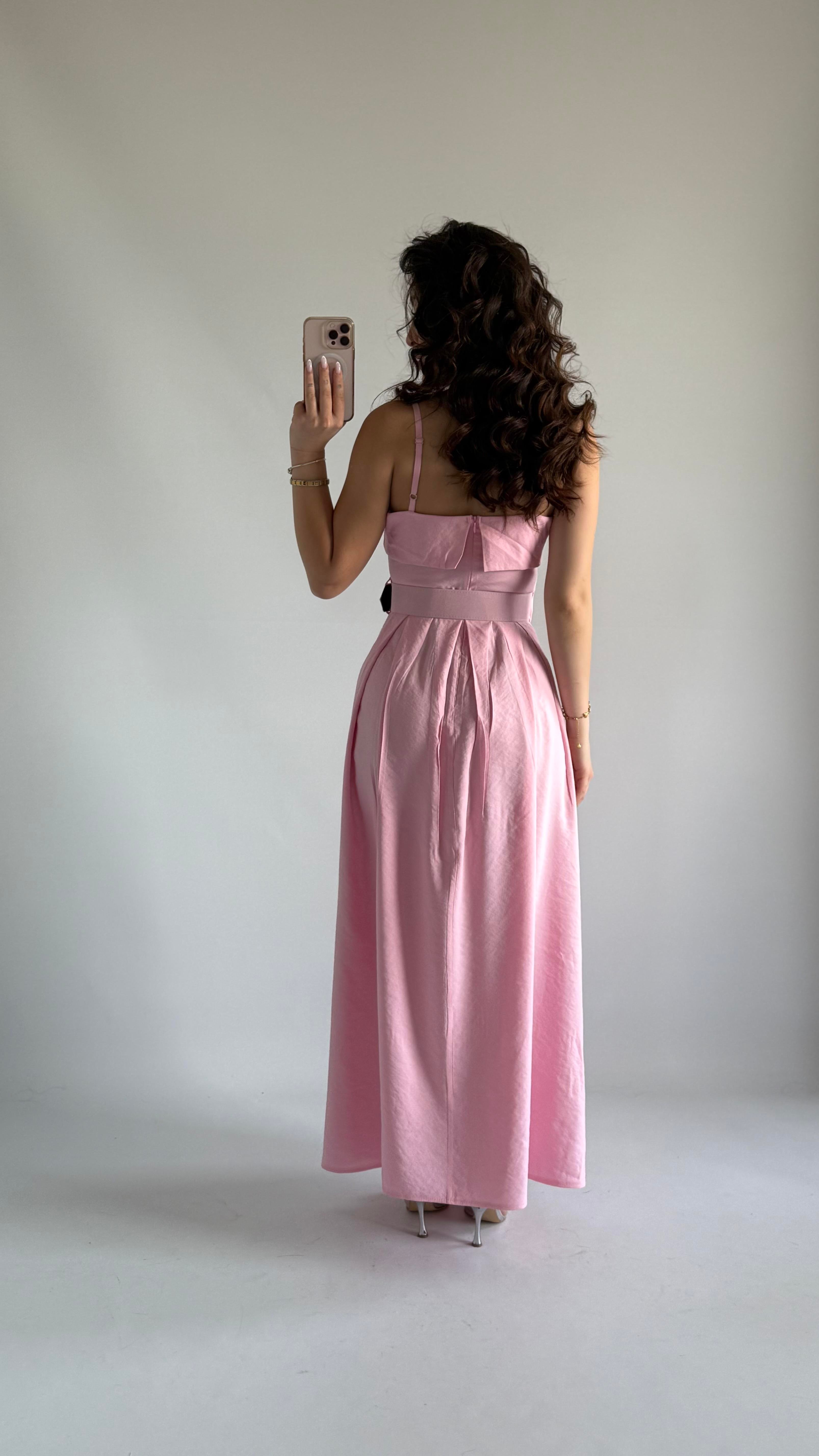 Kemerli Modal Yazlık Elbise Pembe