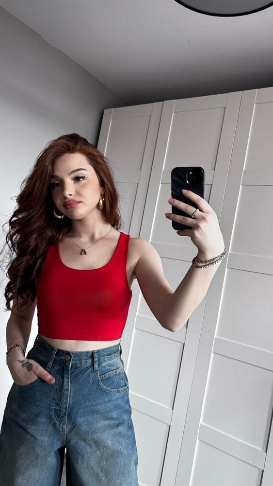 Kırmızı U Yaka Crop