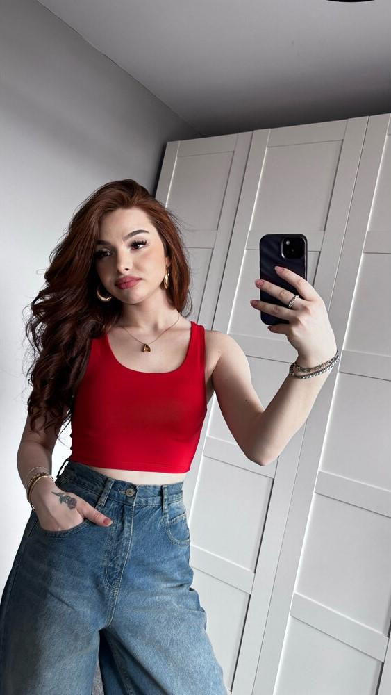 Kırmızı U Yaka Crop