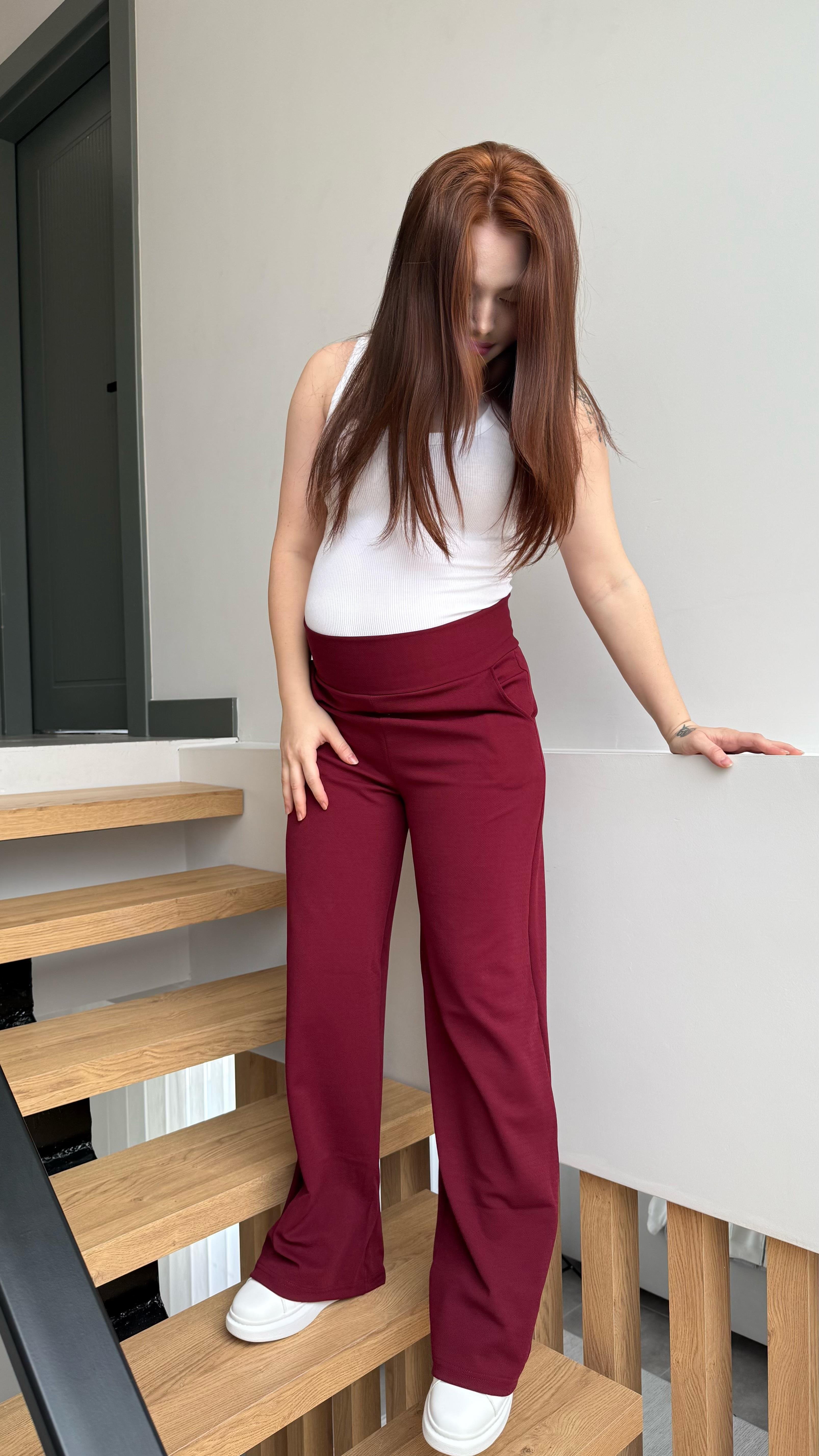 Korsajlı Kalın Kemer Pantolon Bordo