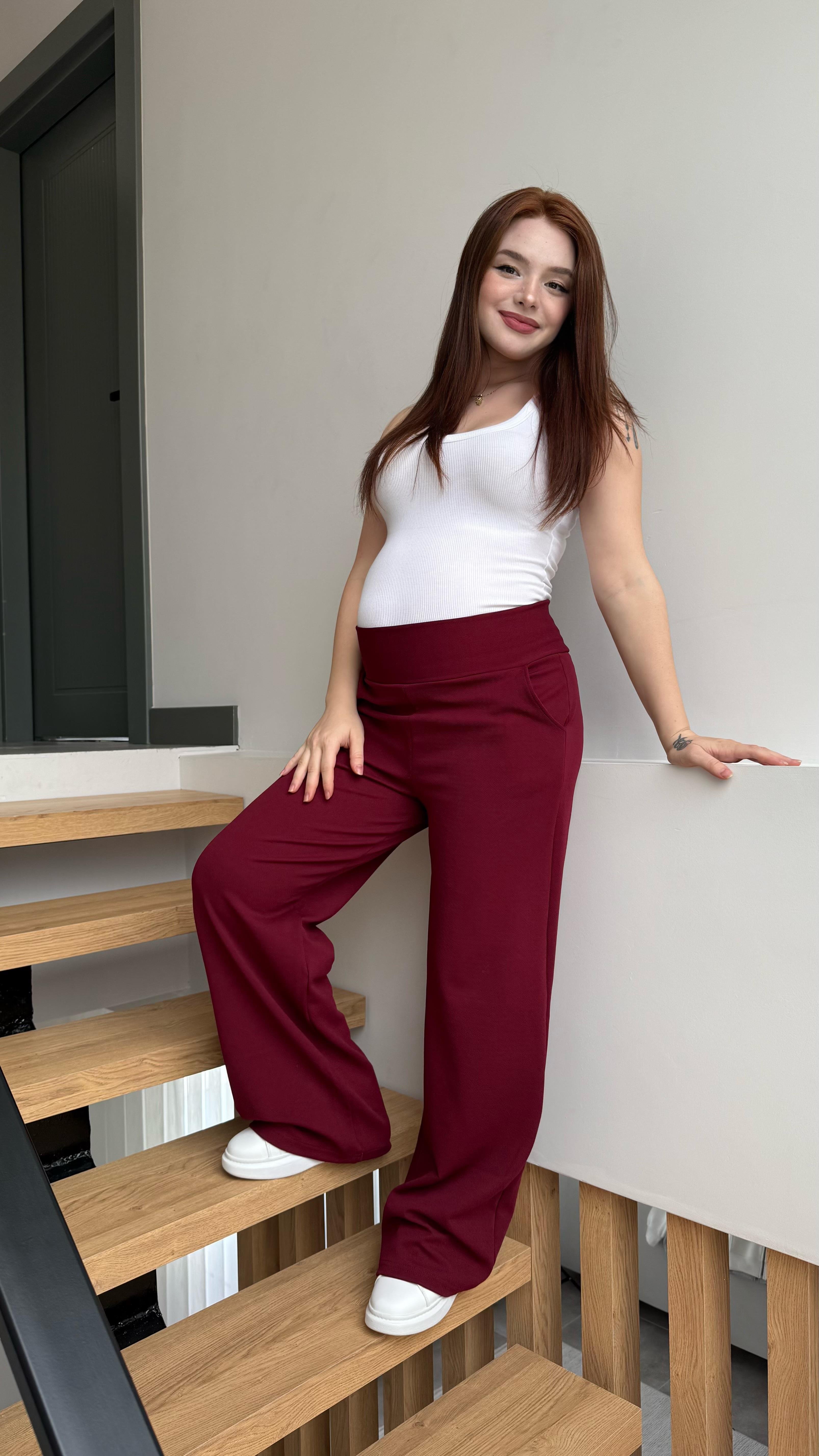 Korsajlı Kalın Kemer Pantolon Bordo
