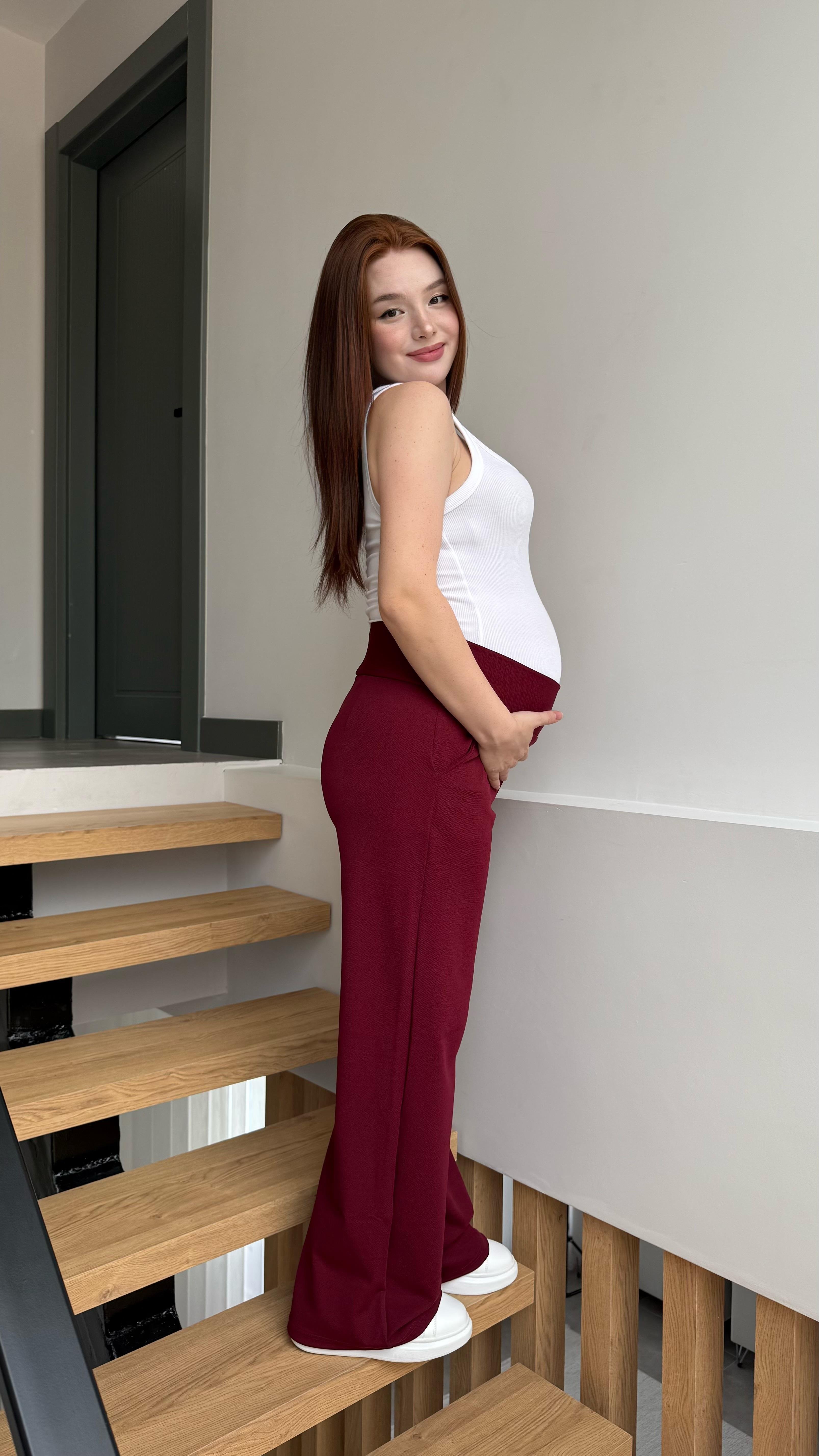 Korsajlı Kalın Kemer Pantolon Bordo
