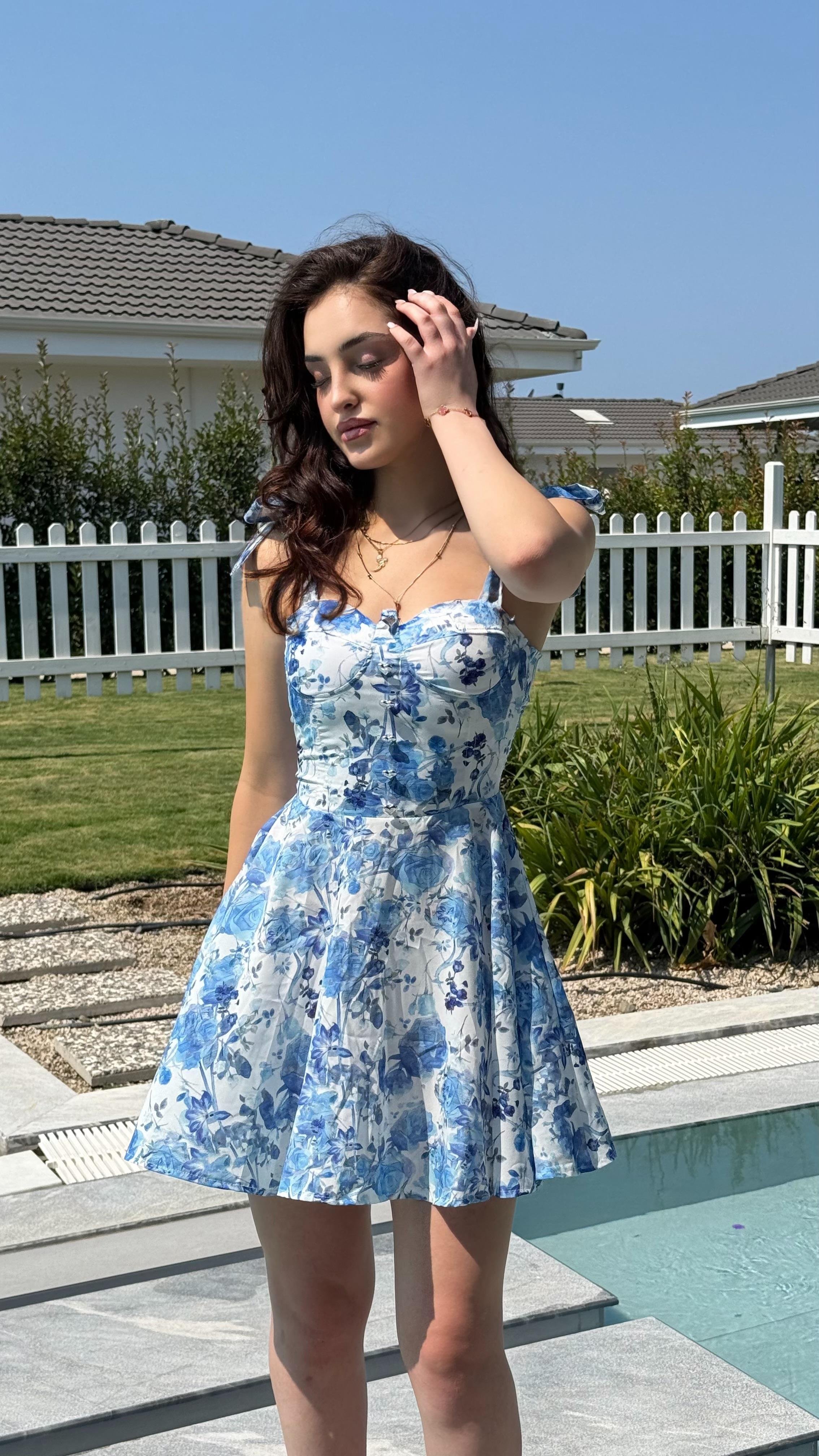 Kristal Mavi Mini Elbise