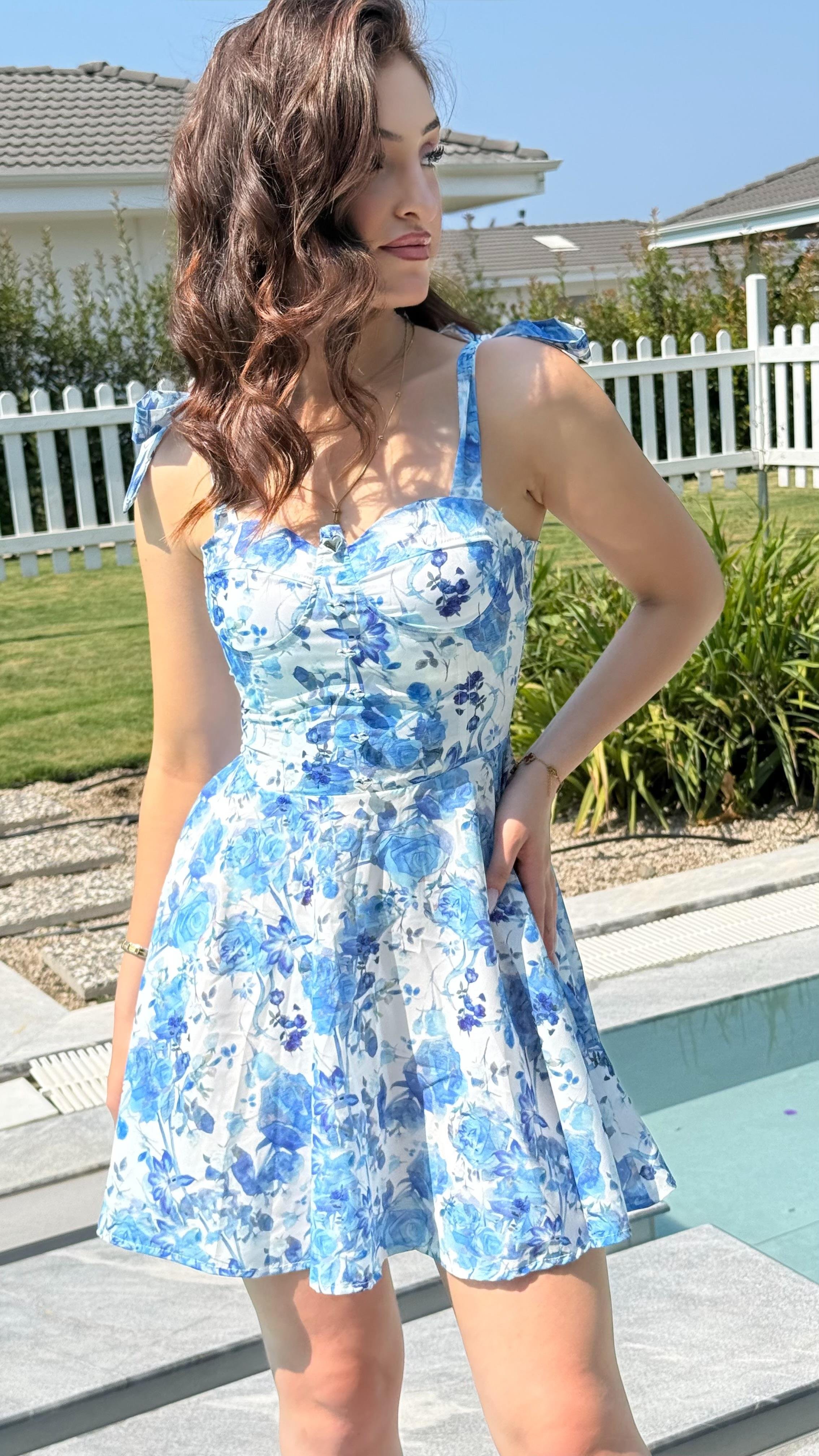 Kristal Mavi Mini Elbise