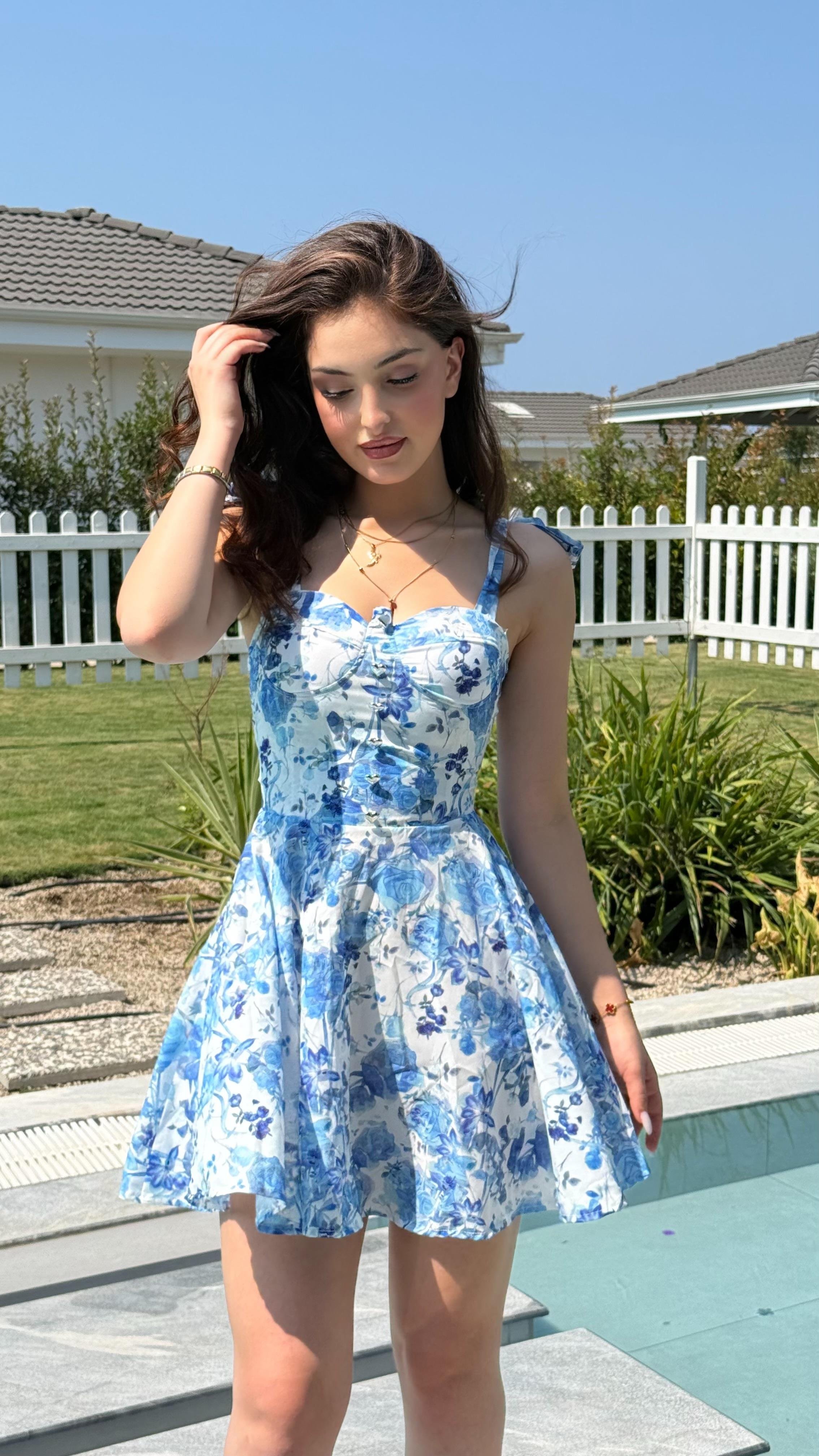 Kristal Mavi Mini Elbise