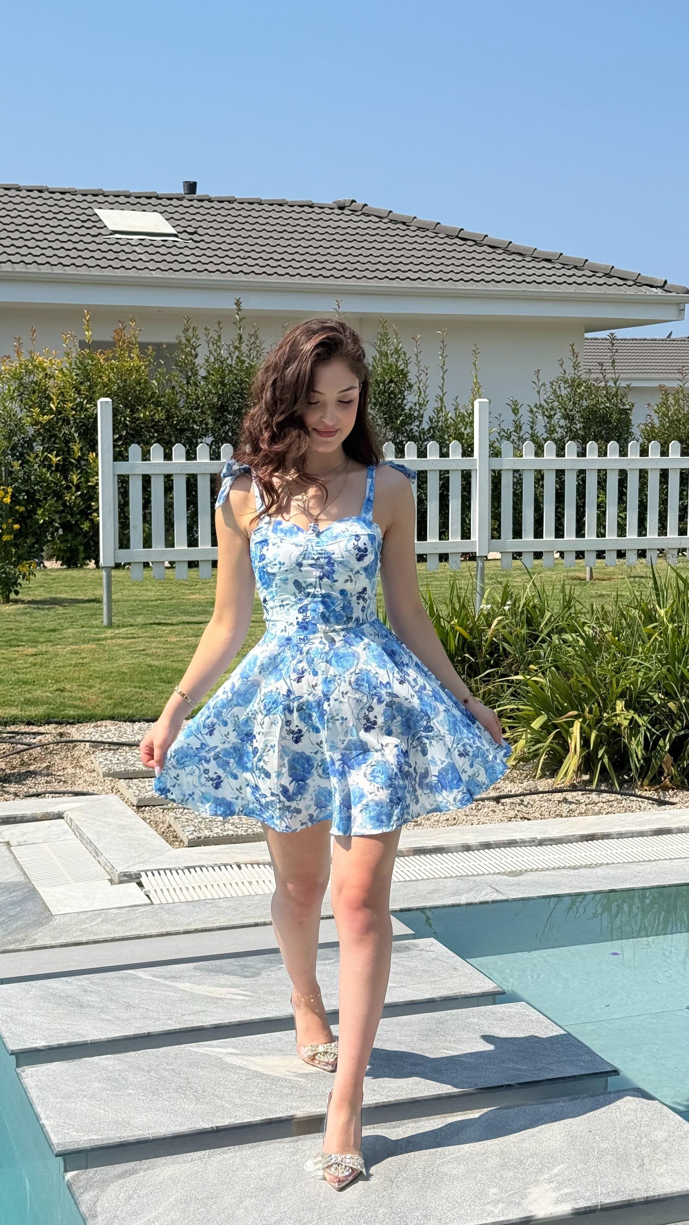 Kristal Mavi Mini Elbise