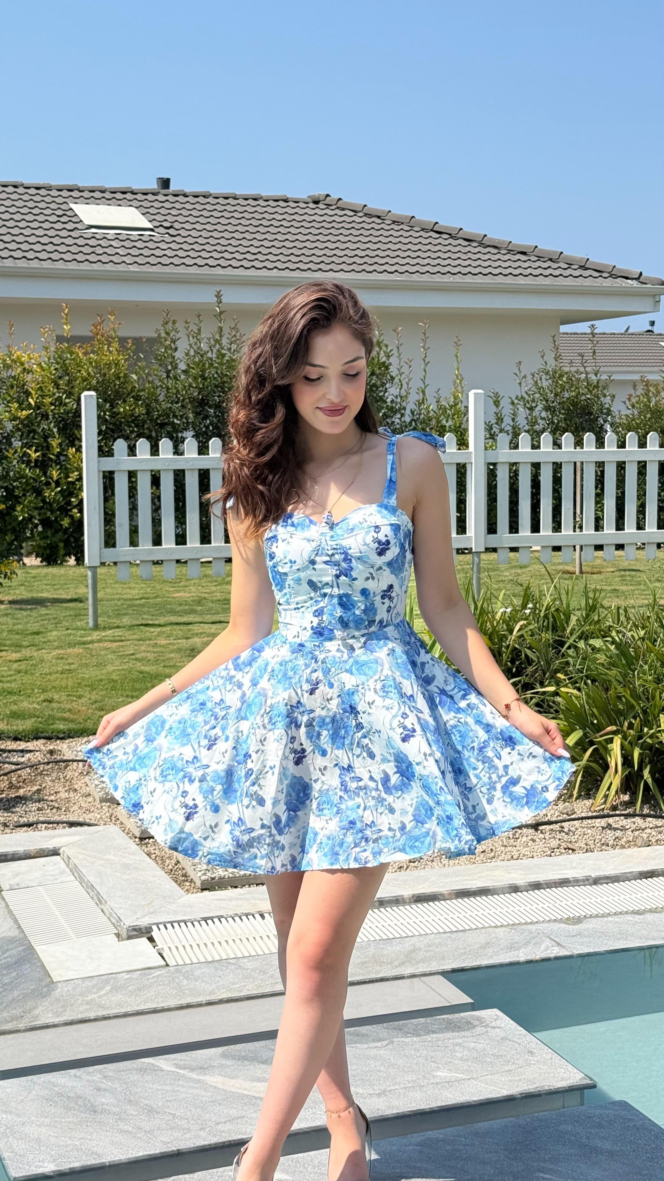 Kristal Mavi Mini Elbise