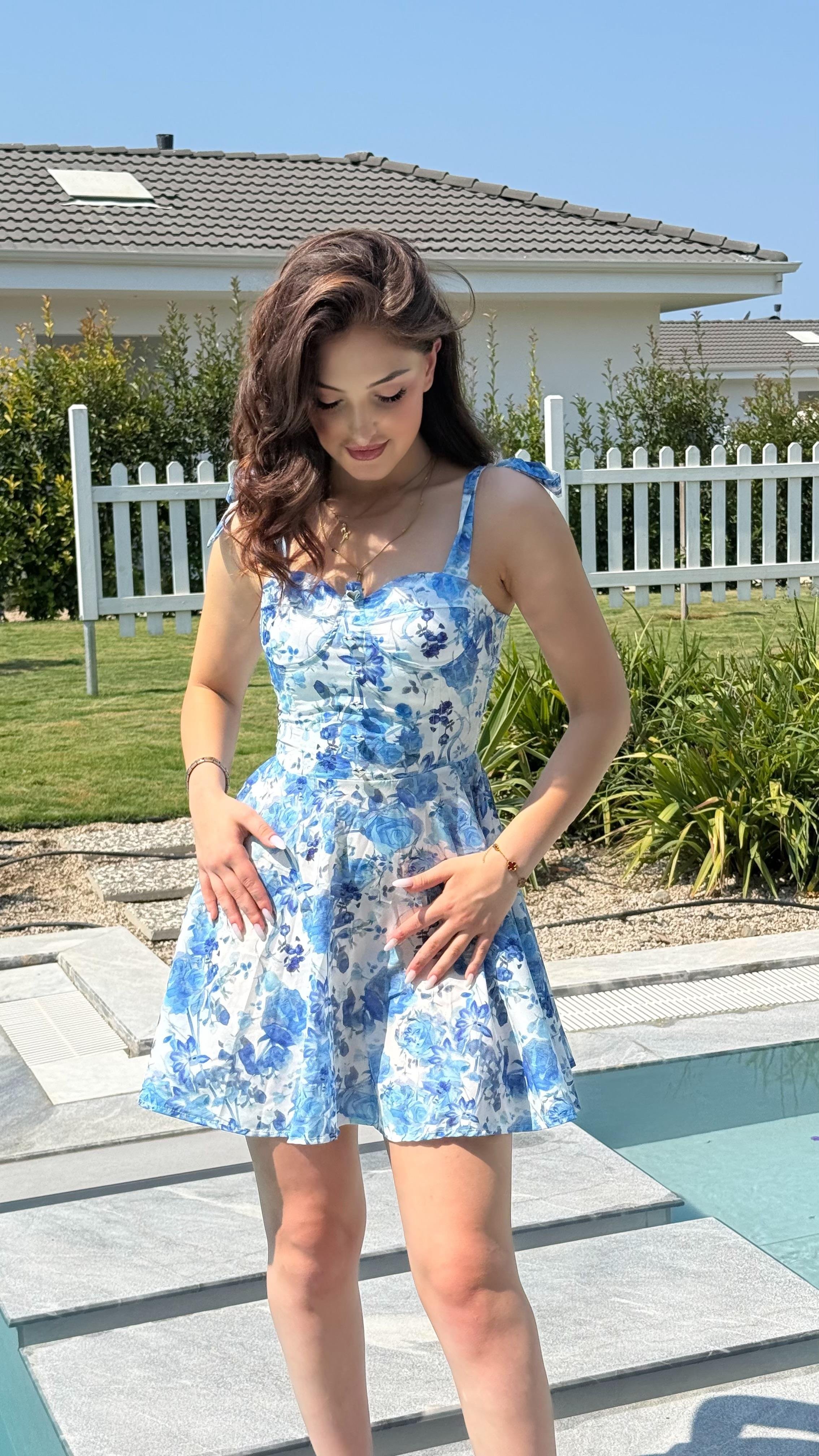 Kristal Mavi Mini Elbise