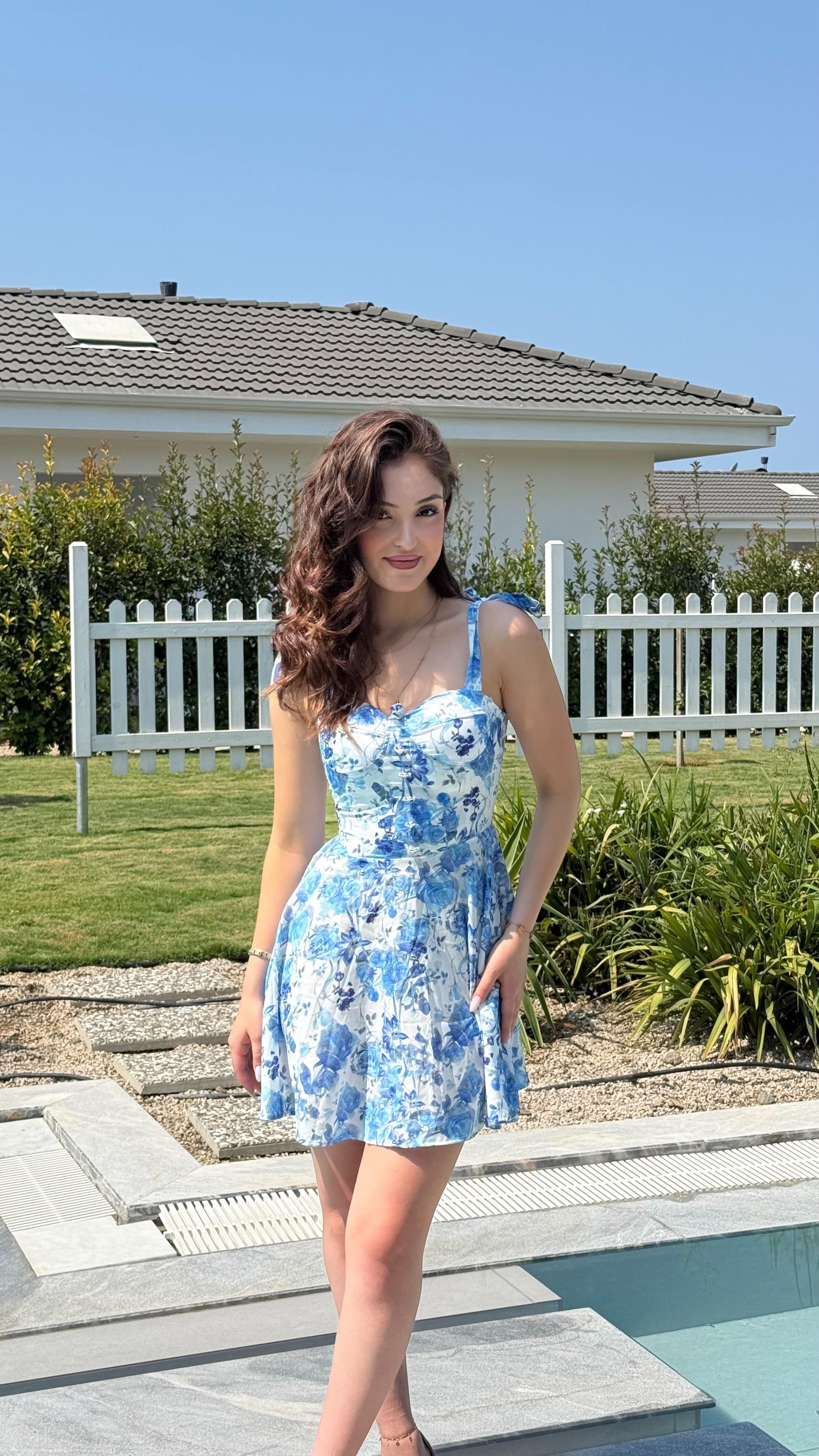 Kristal Mavi Mini Elbise