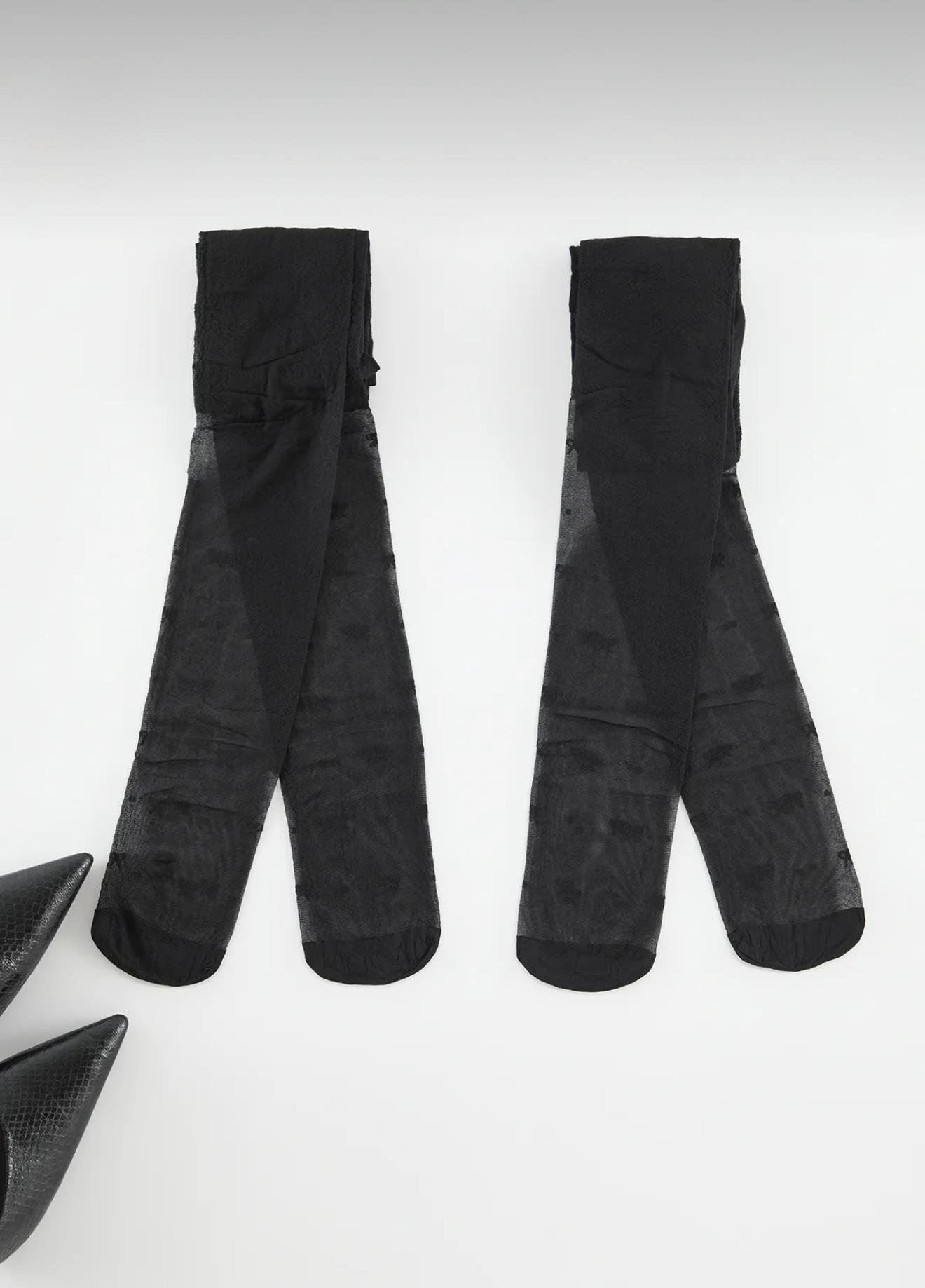 Kurdele Desenli Külotlu Örme Çorap