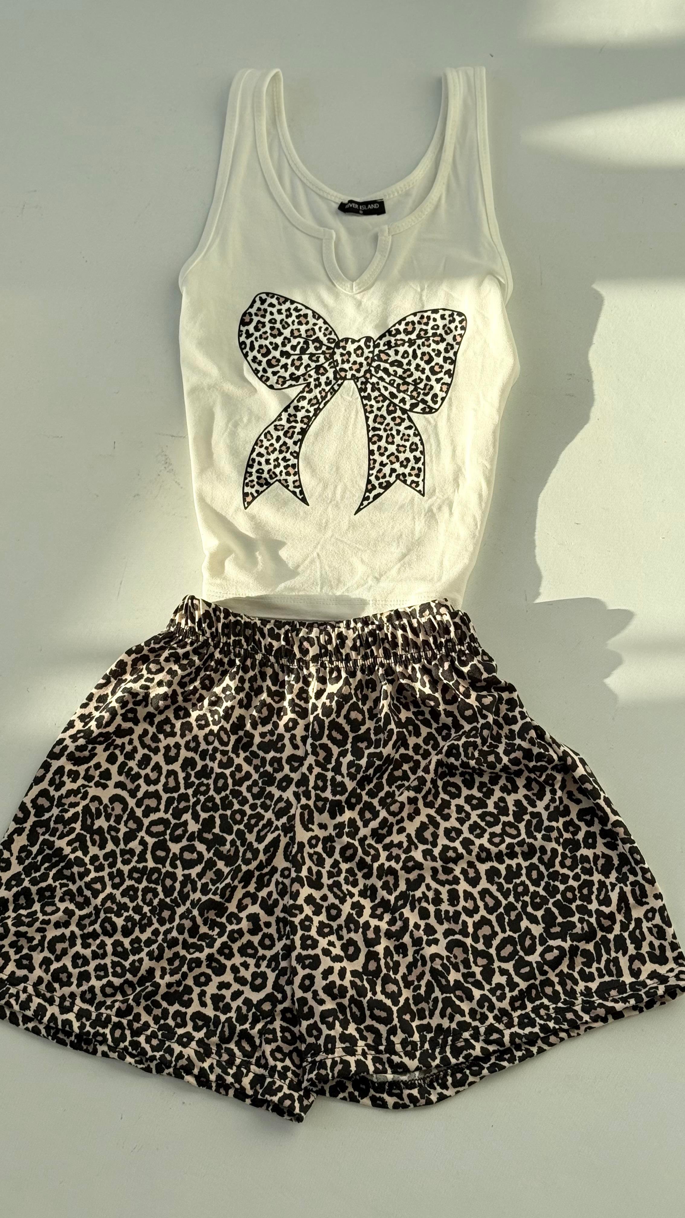 Kurdele Şort Takım Leopar