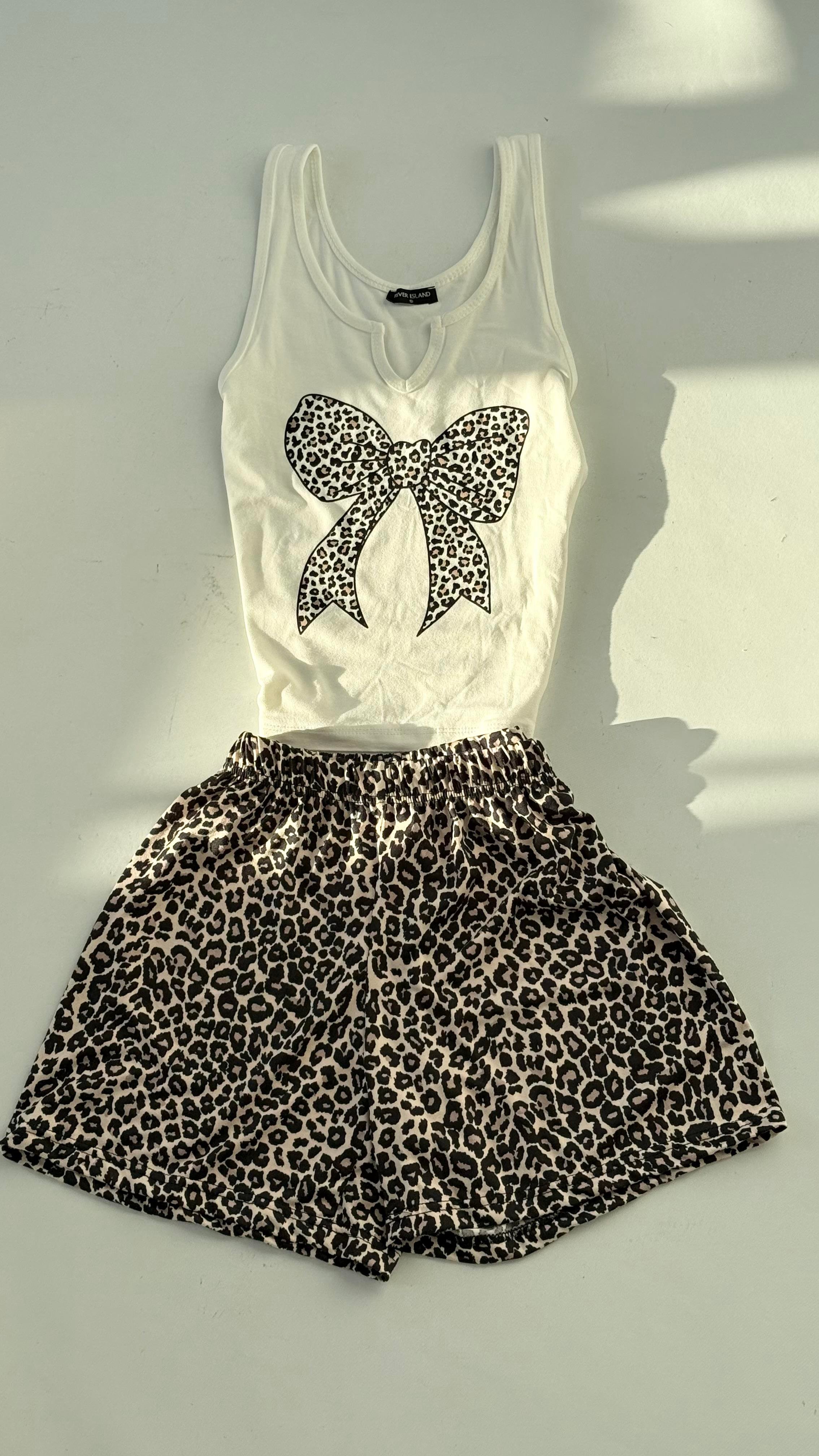Kurdele Şort Takım Leopar