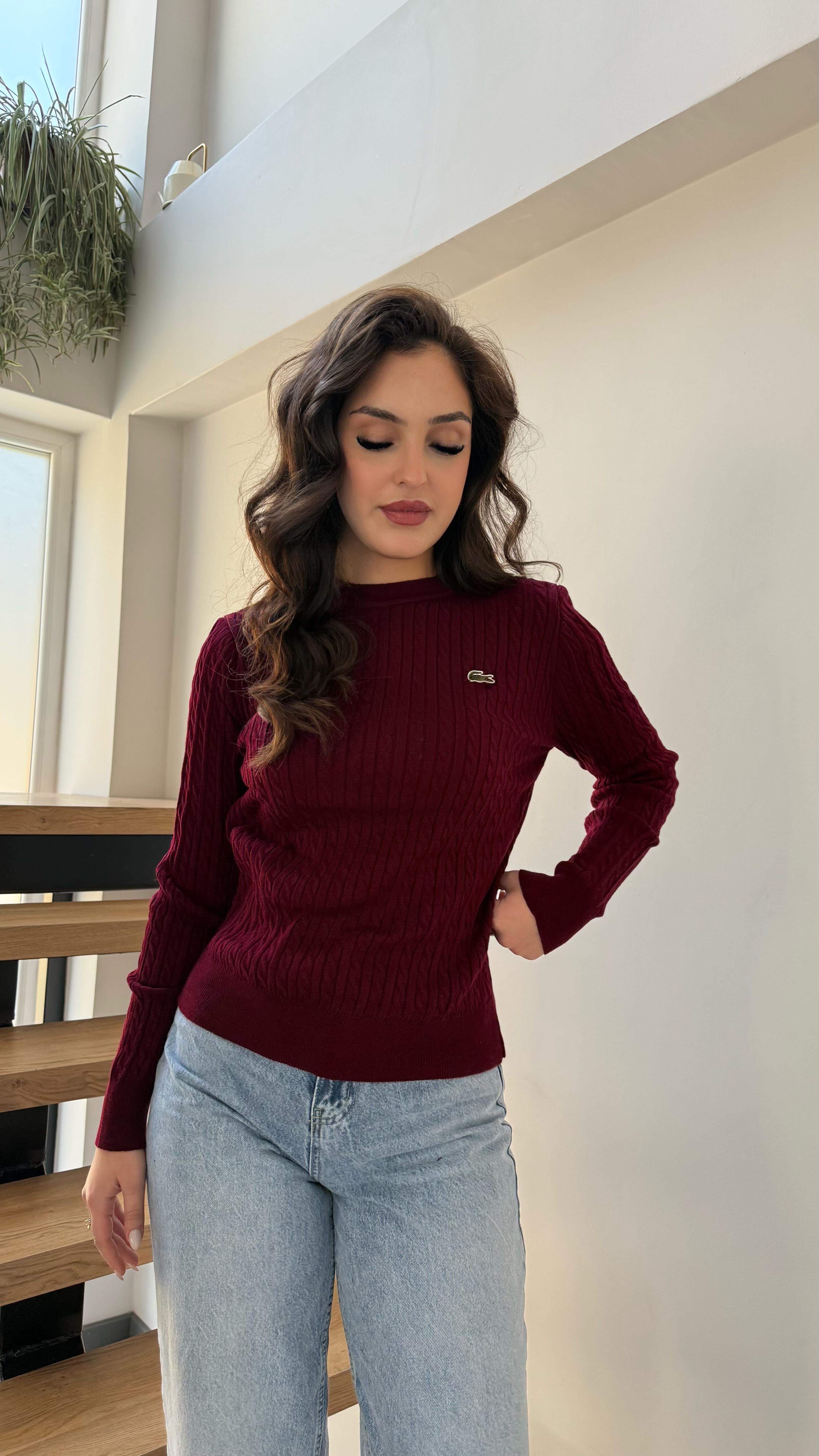 Lacost. Örgü Kazak Bordo