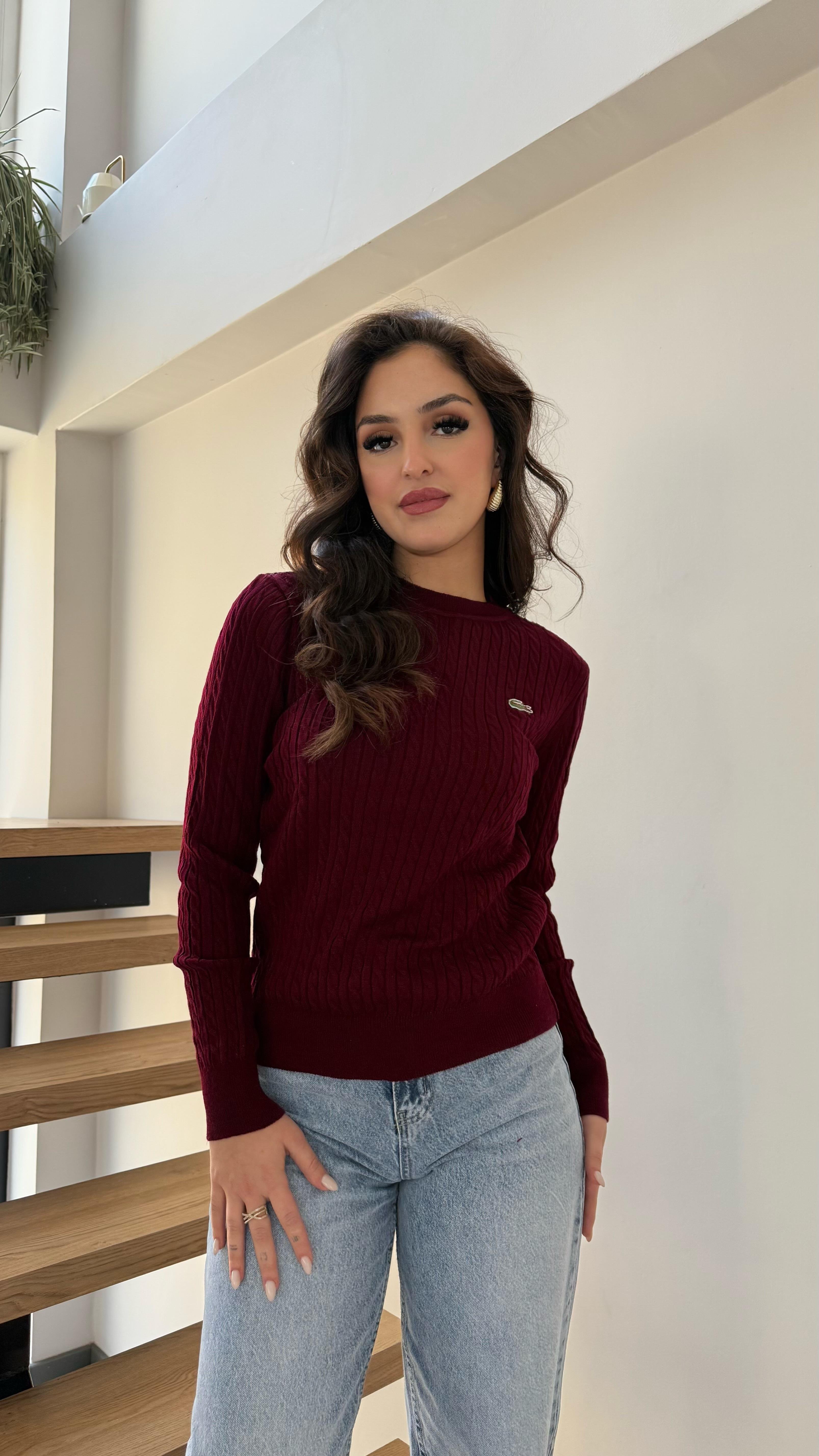 Lacost. Örgü Kazak Bordo