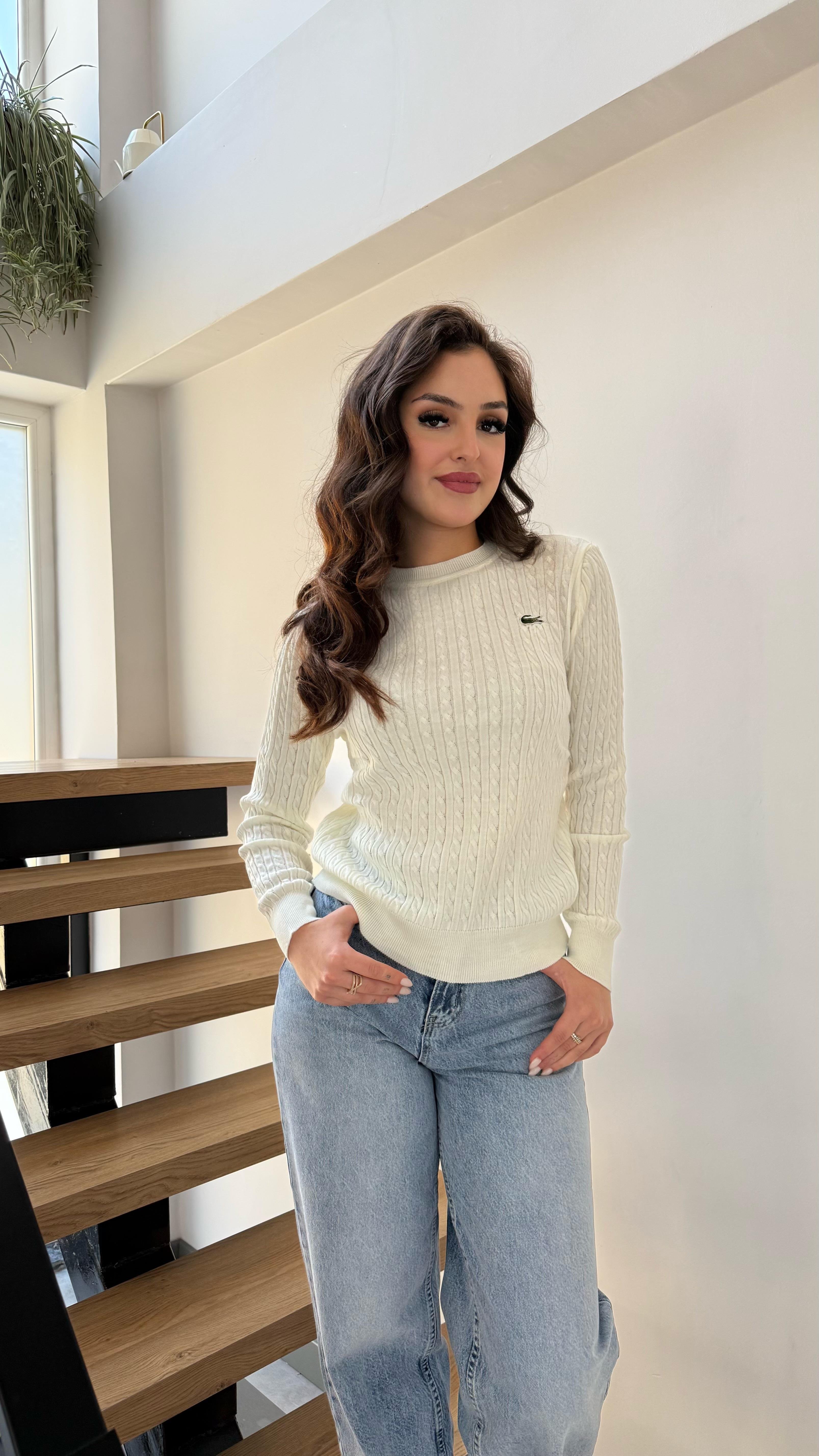 Lacost. Örgü Kazak Beyaz