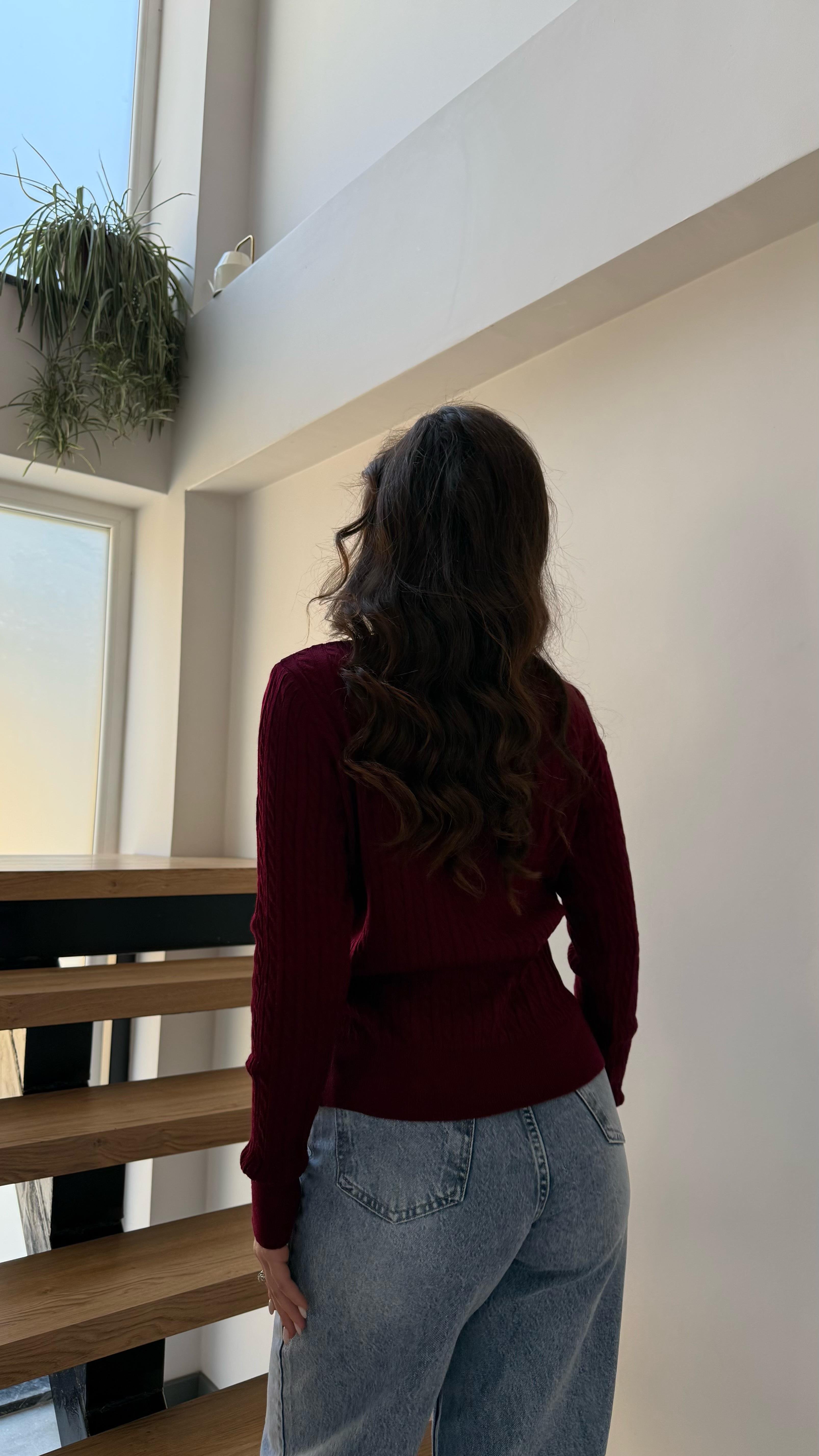 Lacost. Örgü Kazak Bordo