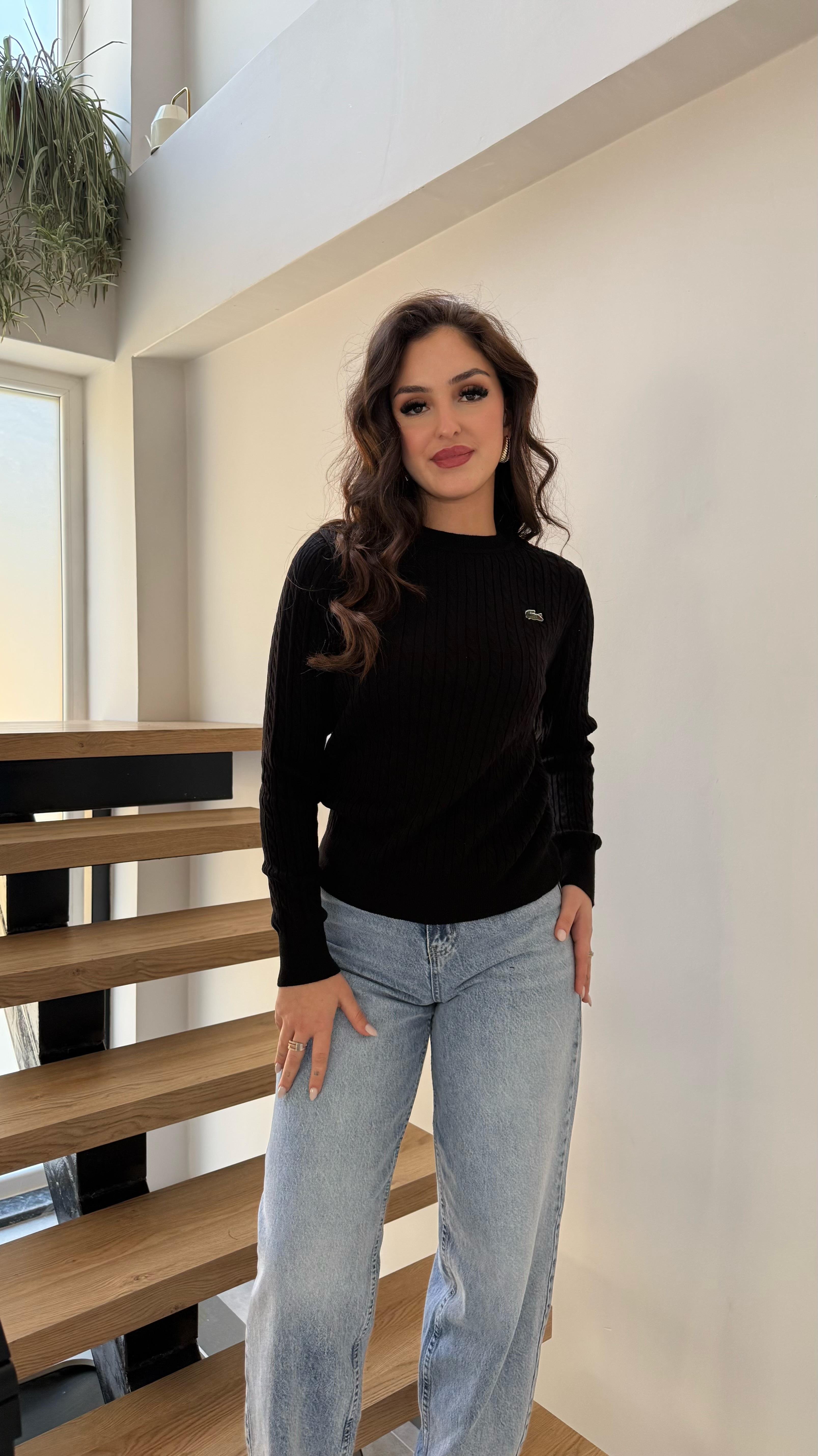 Lacost. Örgü Kazak Siyah