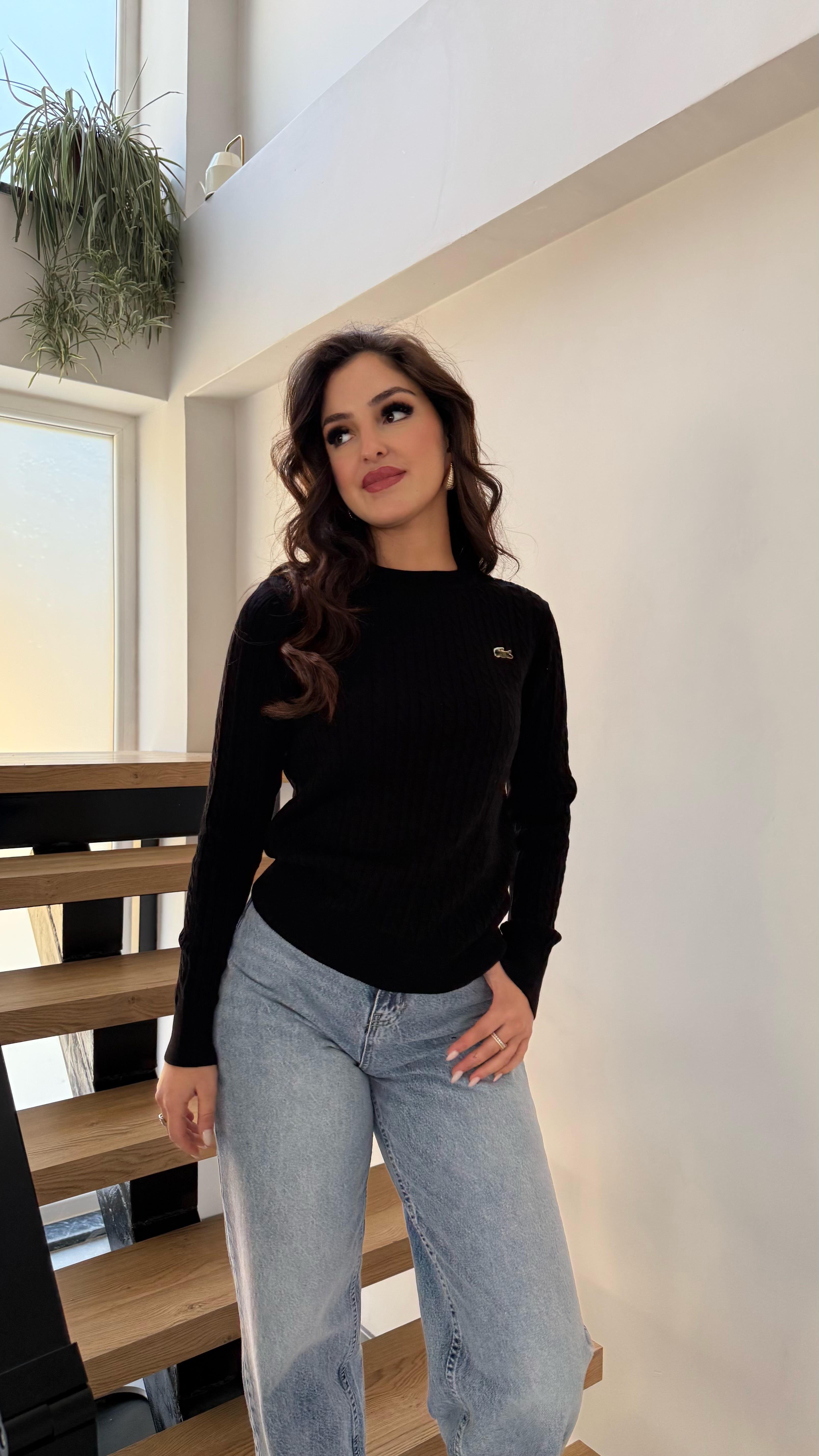 Lacost. Örgü Kazak Siyah